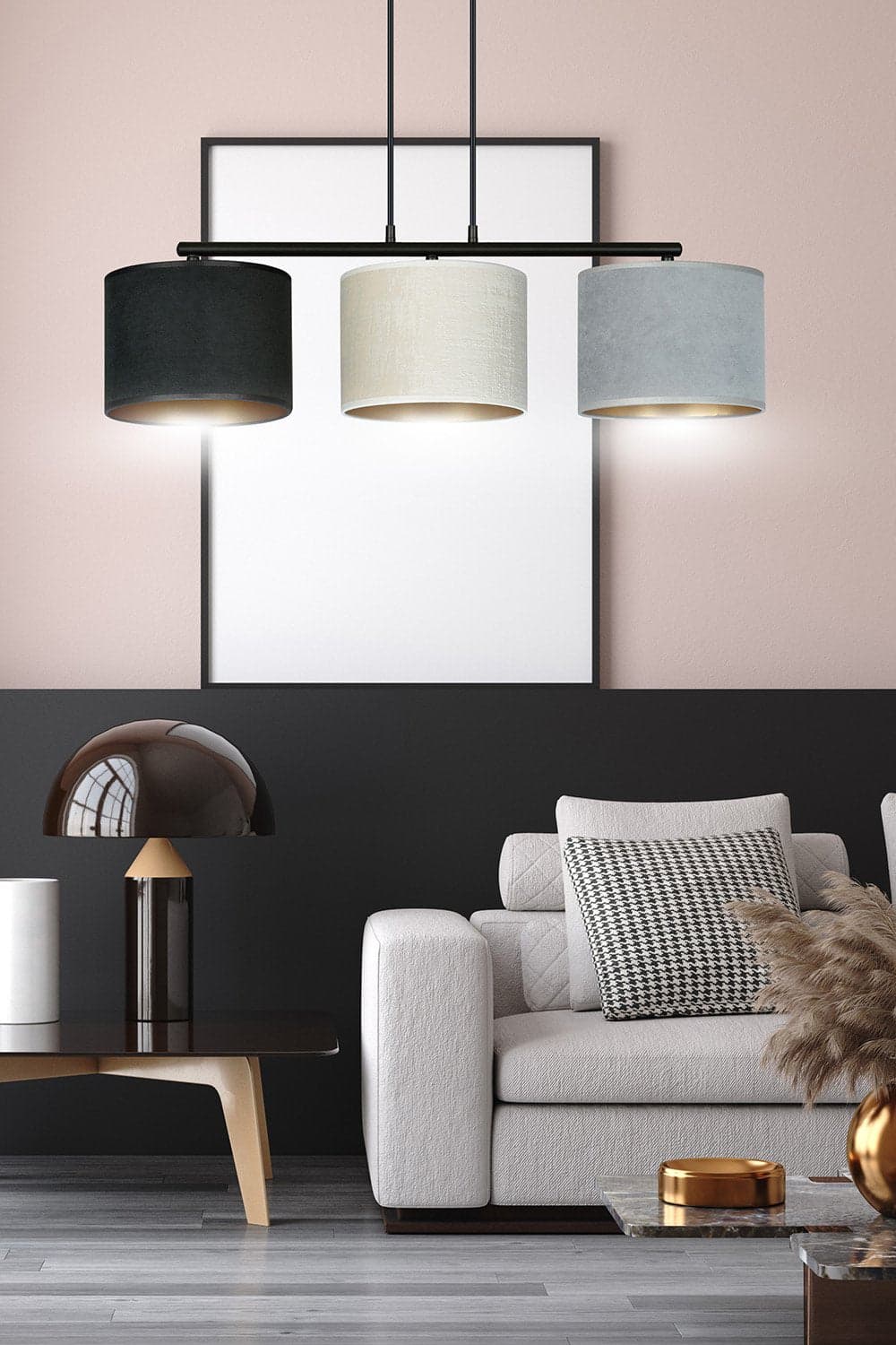 Lampadario 3 Luci Hilde In Acciaio Nero E Paralumi In Tessuto Multicolore in Lampade a sospensione LuceArt - Montecorvino Pugliano, commercioVirtuoso.it