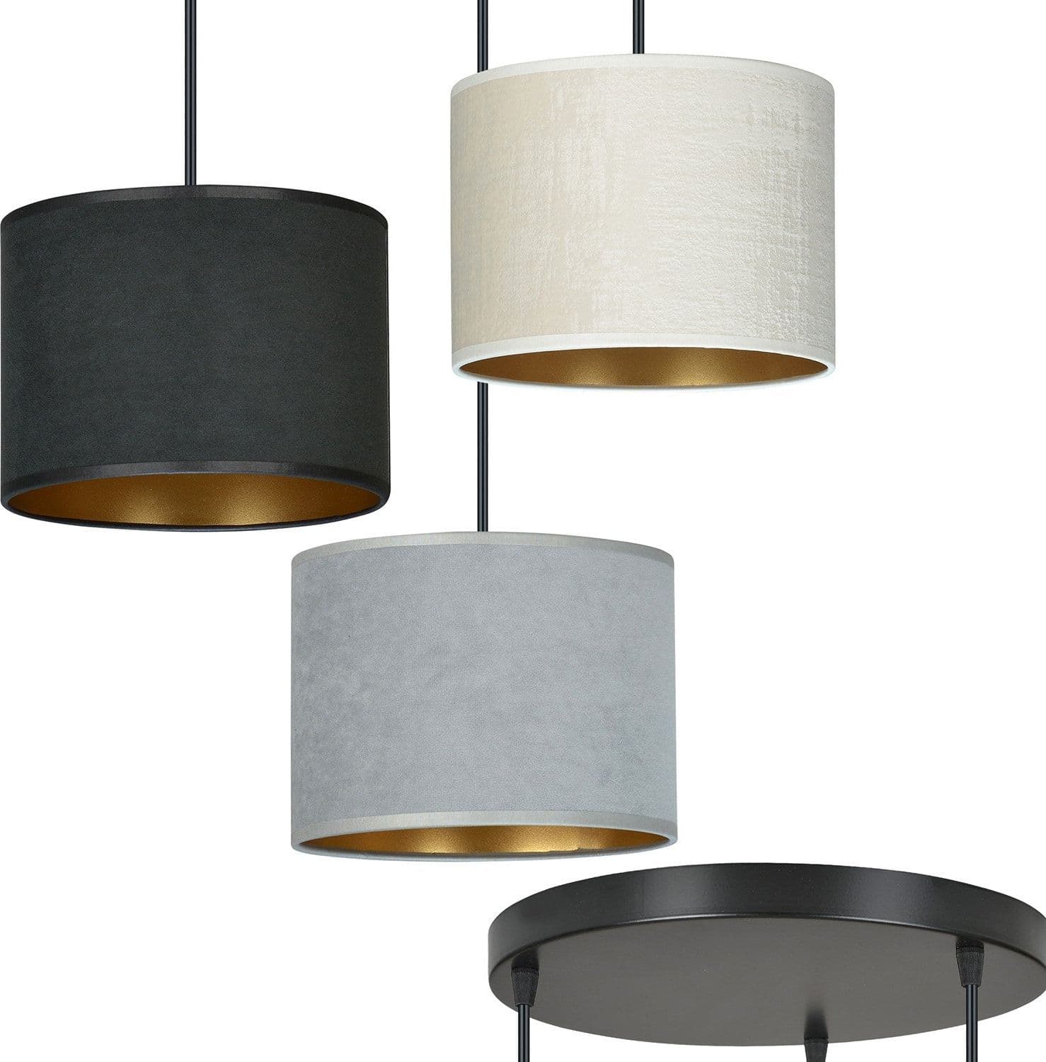 Lampadario Tondo 3 Luci Hilde In Acciaio Nero E Paralumi In Tessuto Multicolore in Lampade a sospensione LuceArt - Montecorvino Pugliano, commercioVirtuoso.it