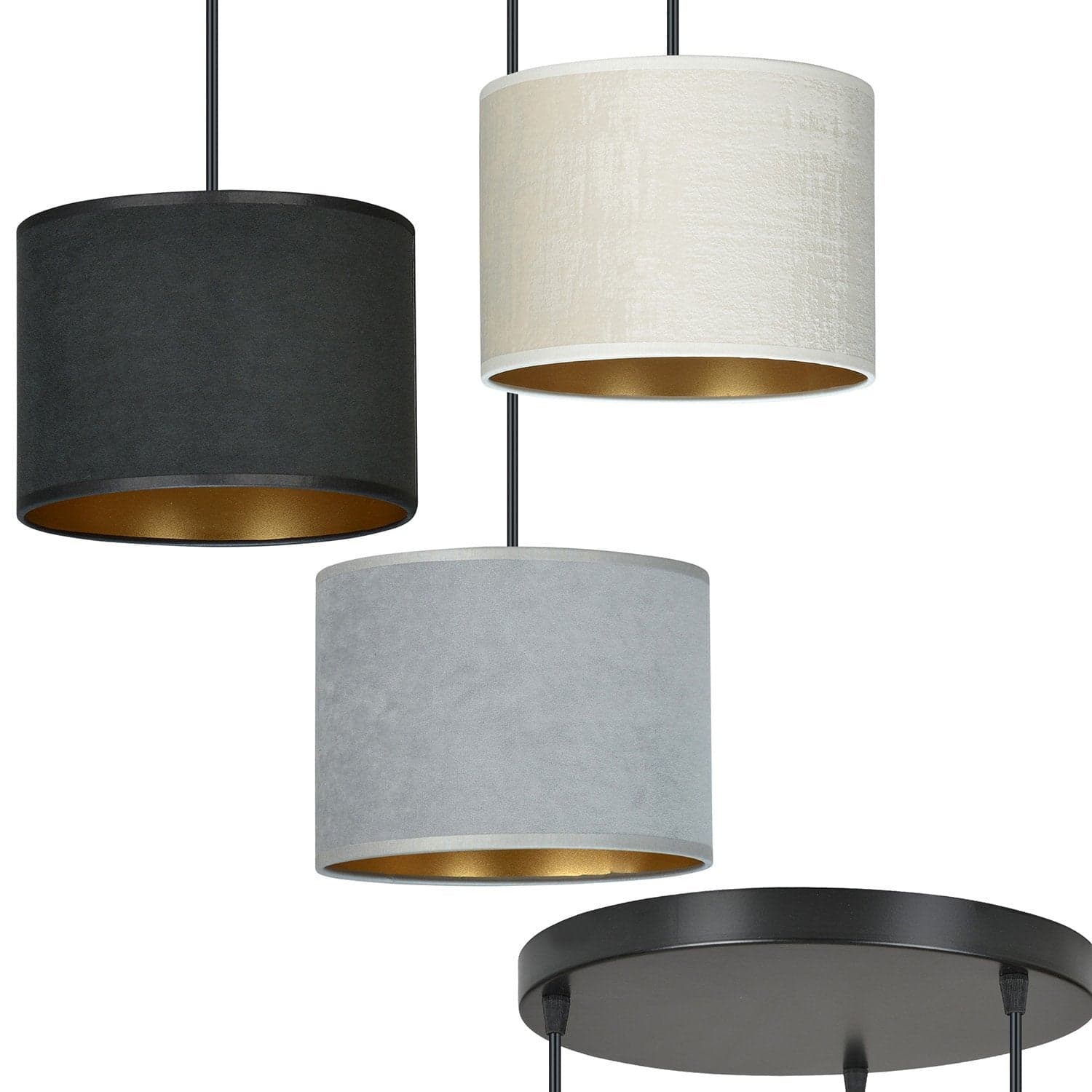 Lampadario Tondo 3 Luci Hilde In Acciaio Nero E Paralumi In Tessuto Multicolore in Lampade a sospensione LuceArt - Montecorvino Pugliano, commercioVirtuoso.it