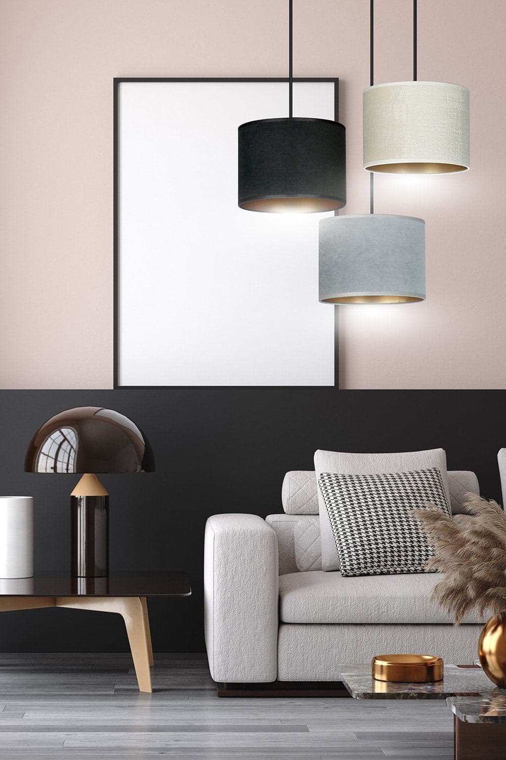 Lampadario Tondo 3 Luci Hilde In Acciaio Nero E Paralumi In Tessuto Multicolore in Lampade a sospensione LuceArt - Montecorvino Pugliano, commercioVirtuoso.it