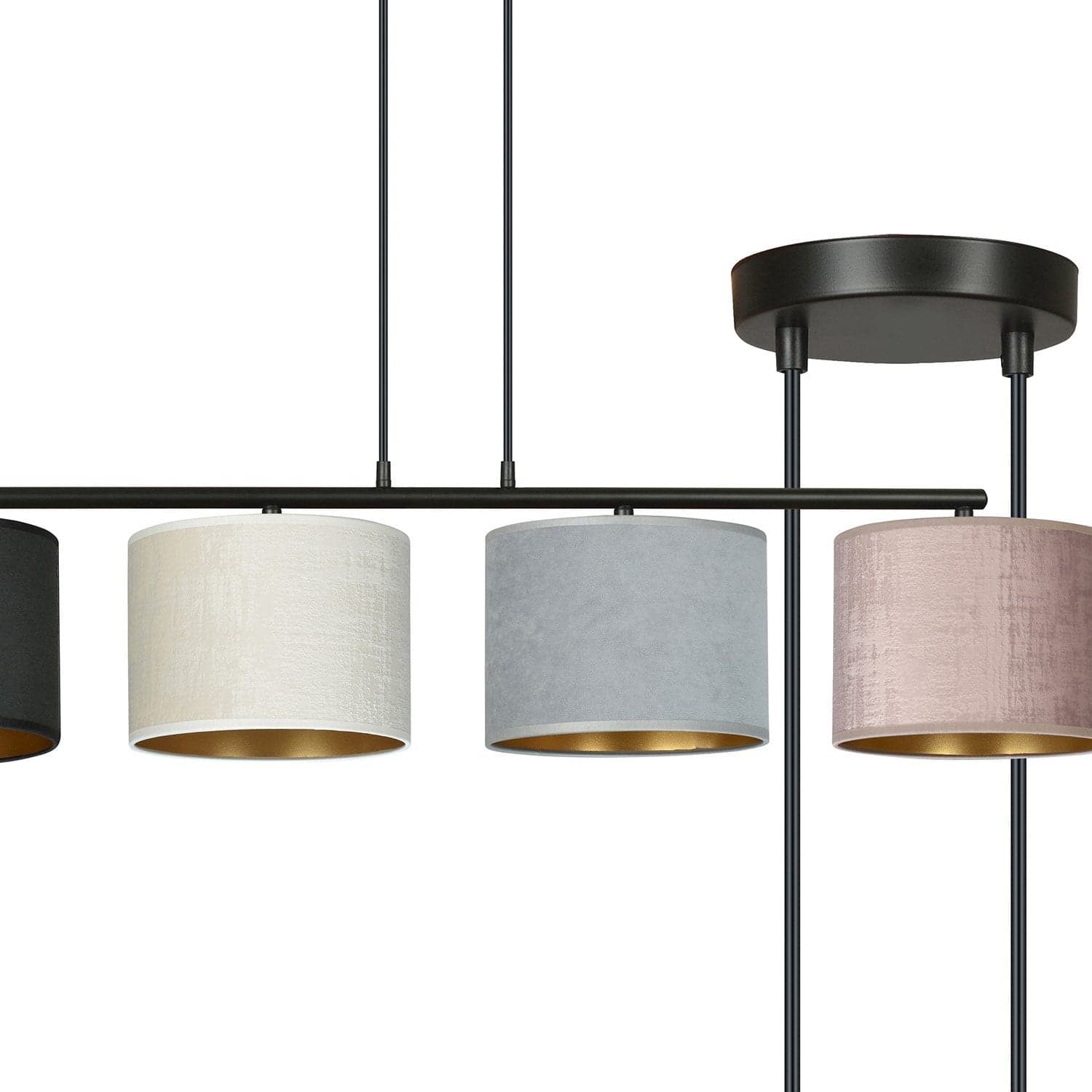 Lampadario 4 Luci Hilde In Acciaio Nero E Paralumi In Tessuto Multicolore in Lampade a sospensione LuceArt - Montecorvino Pugliano, commercioVirtuoso.it