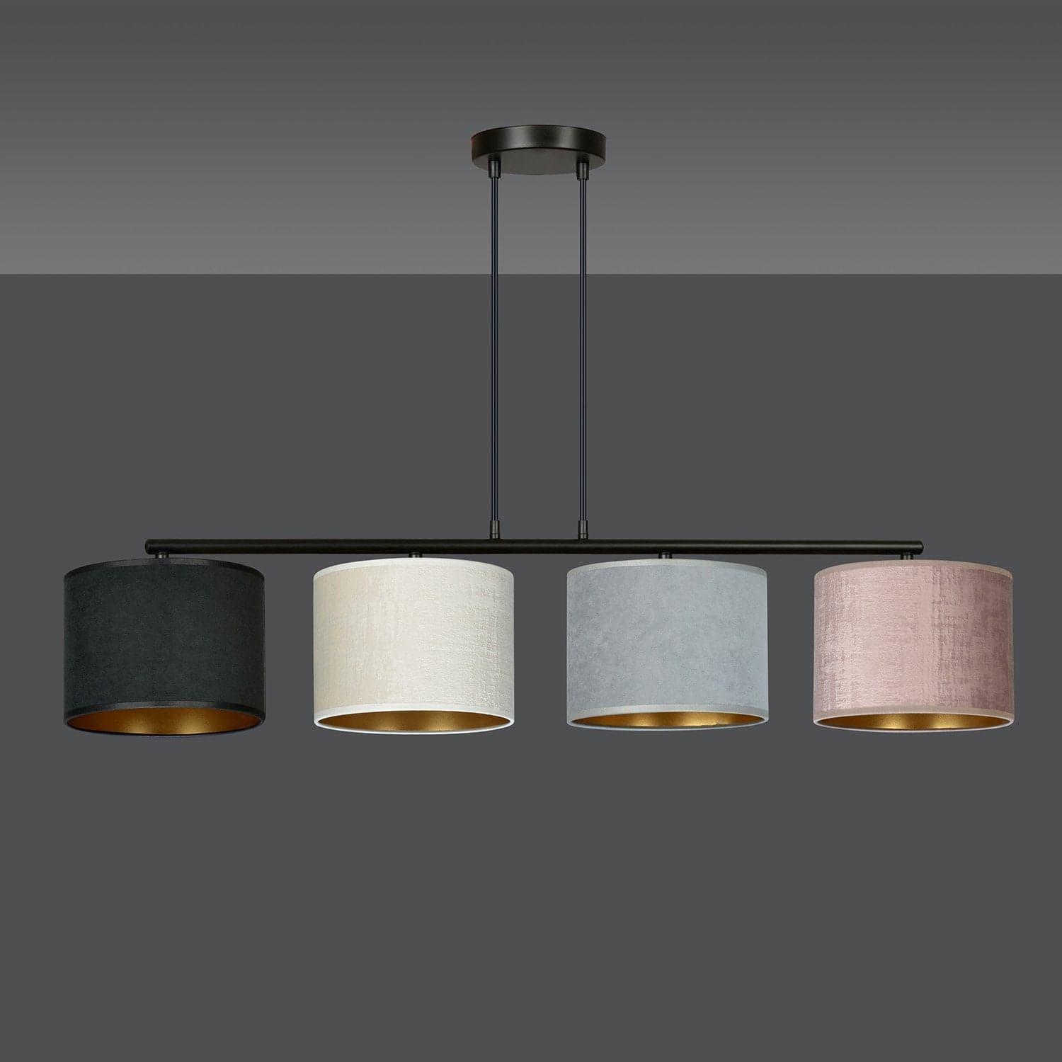 Lampadario 4 Luci Hilde In Acciaio Nero E Paralumi In Tessuto Multicolore in Lampade a sospensione LuceArt - Montecorvino Pugliano, commercioVirtuoso.it