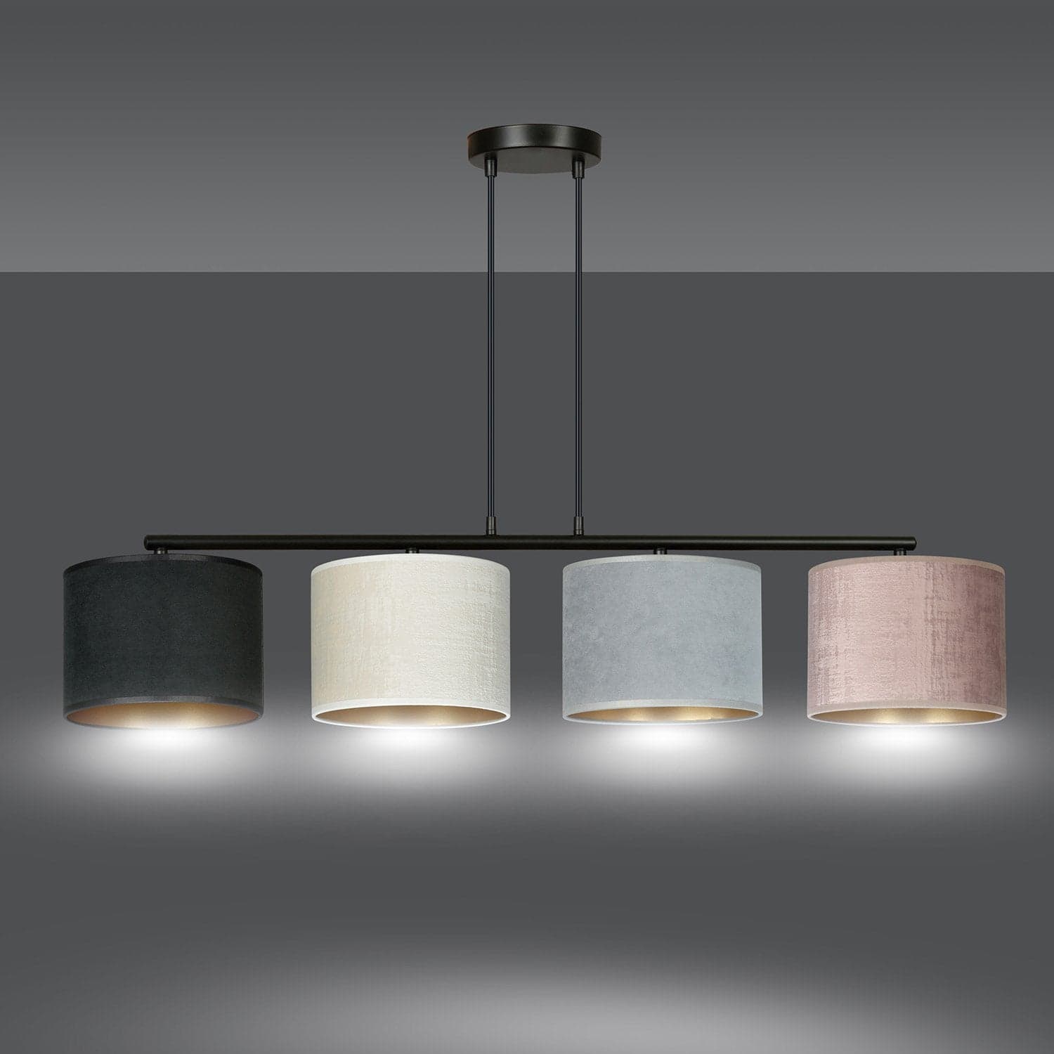 Lampadario 4 Luci Hilde In Acciaio Nero E Paralumi In Tessuto Multicolore in Lampade a sospensione LuceArt - Montecorvino Pugliano, commercioVirtuoso.it