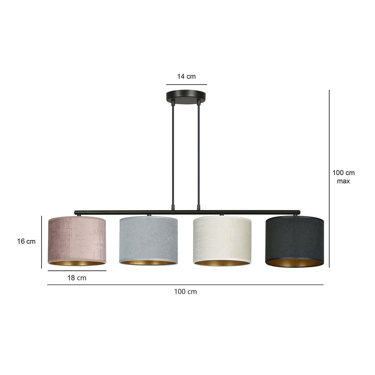 Lampadario 4 Luci Hilde In Acciaio Nero E Paralumi In Tessuto Multicolore in Lampade a sospensione LuceArt - Montecorvino Pugliano, commercioVirtuoso.it