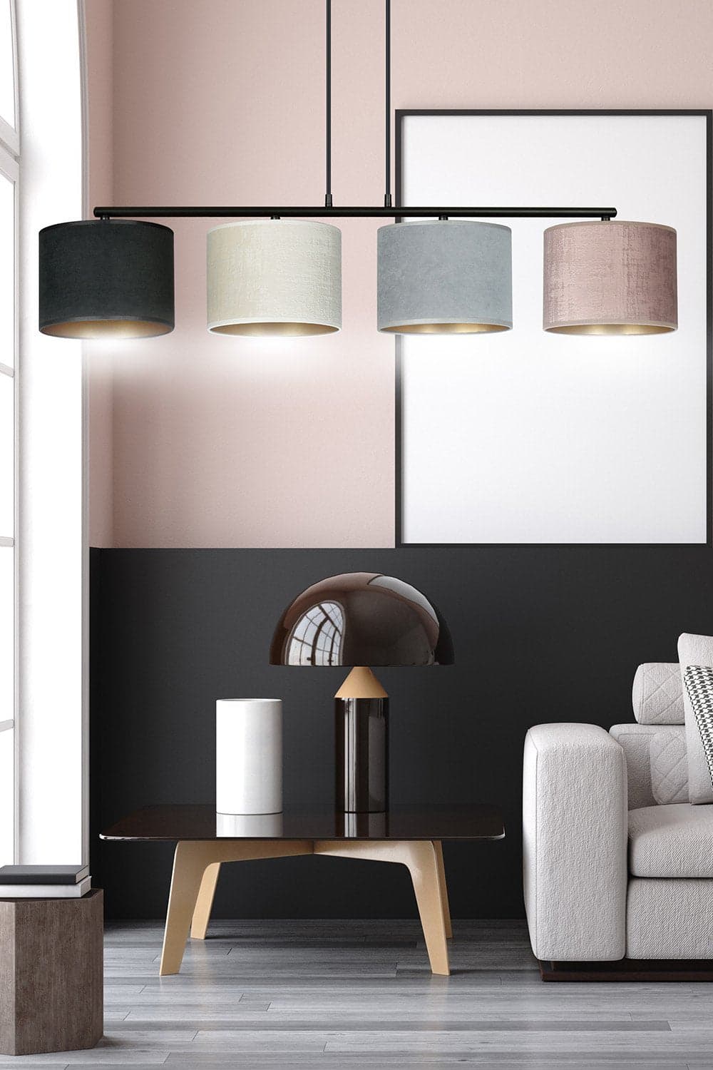 Lampadario 4 Luci Hilde In Acciaio Nero E Paralumi In Tessuto Multicolore in Lampade a sospensione LuceArt - Montecorvino Pugliano, commercioVirtuoso.it