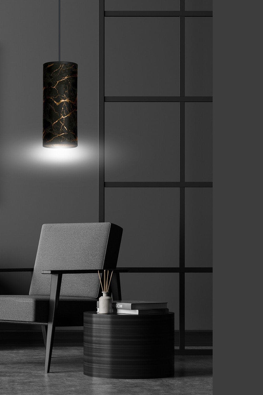 Sospensione 1 Luce Karli In Acciaio Nero E Paralume Effetto Marmo Dorato in Lampade a sospensione LuceArt - Montecorvino Pugliano, commercioVirtuoso.it