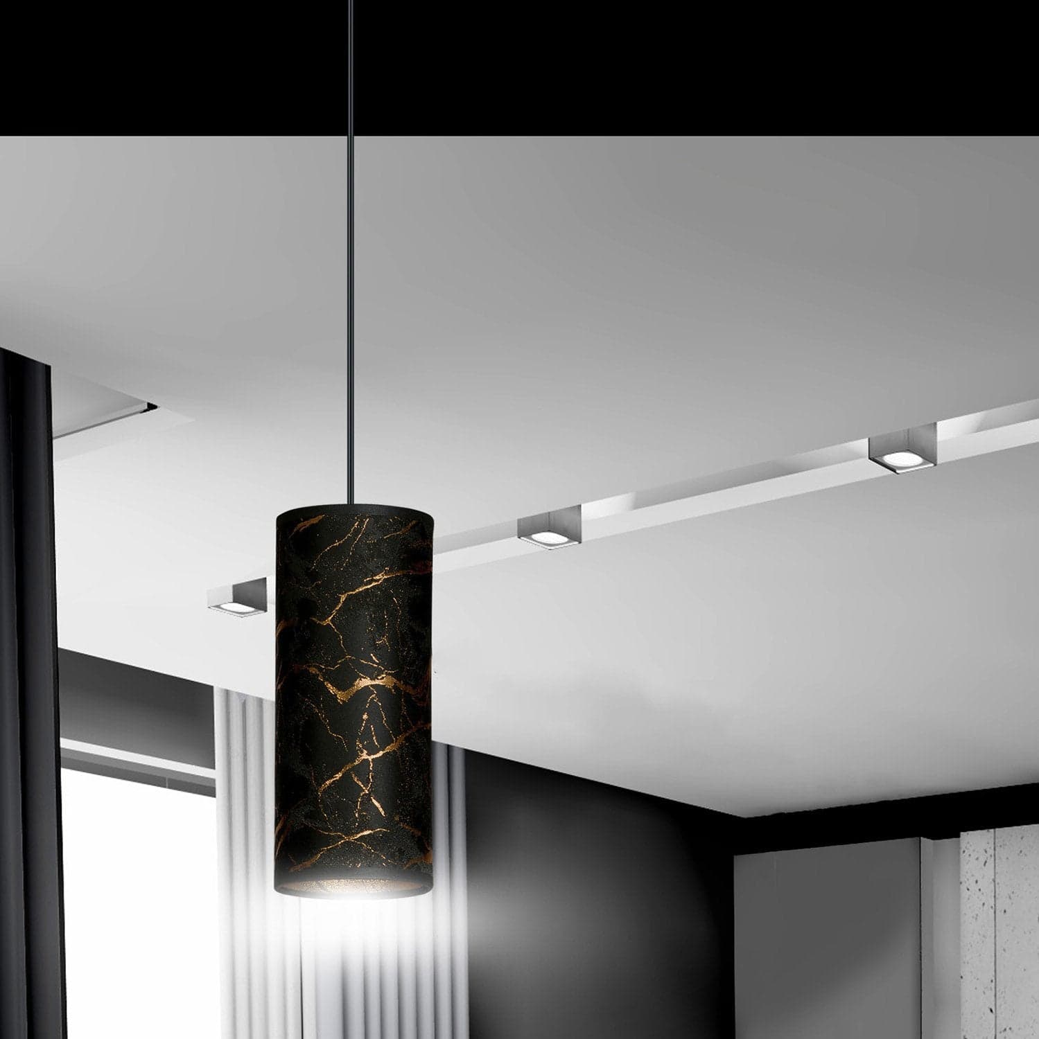 Sospensione 1 Luce Karli In Acciaio Nero E Paralume Effetto Marmo Dorato in Lampade a sospensione LuceArt - Montecorvino Pugliano, commercioVirtuoso.it