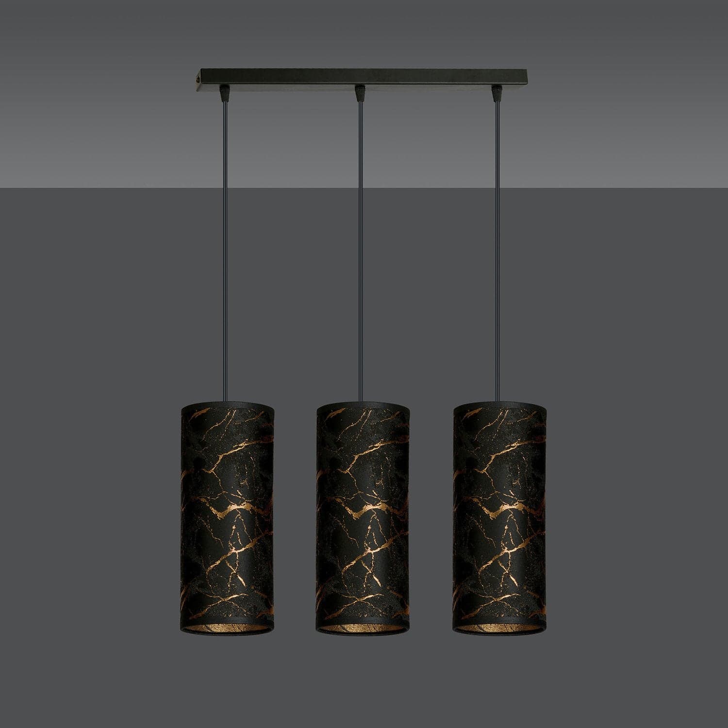 Sospensione 3 Luci Karli In Acciaio Nero E Paralumi Effetto Marmo Dorato in Lampade a sospensione LuceArt - Montecorvino Pugliano, commercioVirtuoso.it
