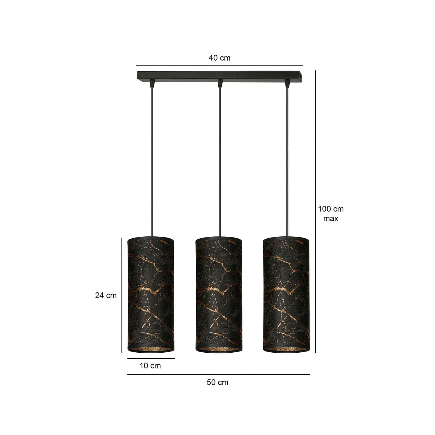 Sospensione 3 Luci Karli In Acciaio Nero E Paralumi Effetto Marmo Dorato in Lampade a sospensione LuceArt - Montecorvino Pugliano, commercioVirtuoso.it