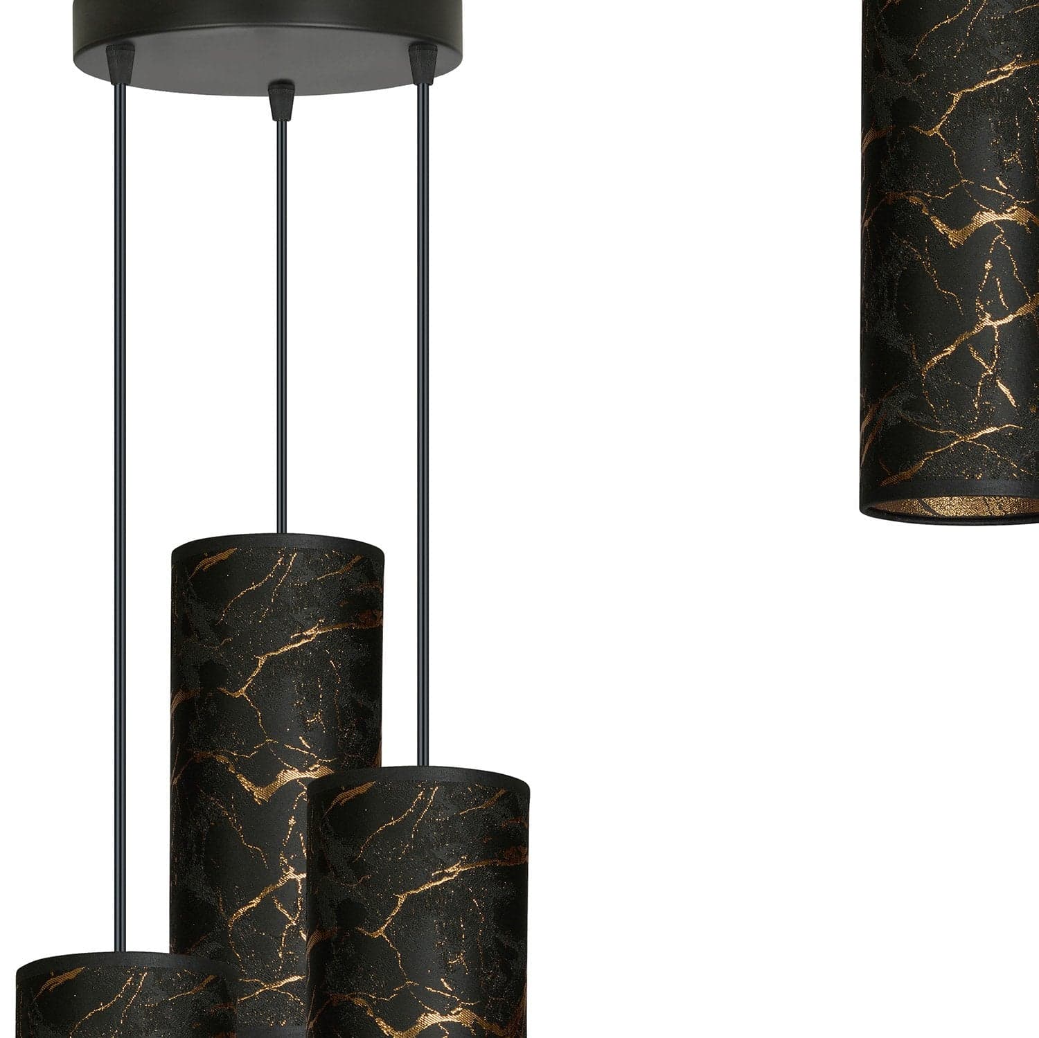 Sospensione Tonda 3 Luci Karli In Acciaio Nero E Paralumi Effetto Marmo Dorato in Lampade a sospensione LuceArt - Montecorvino Pugliano, commercioVirtuoso.it