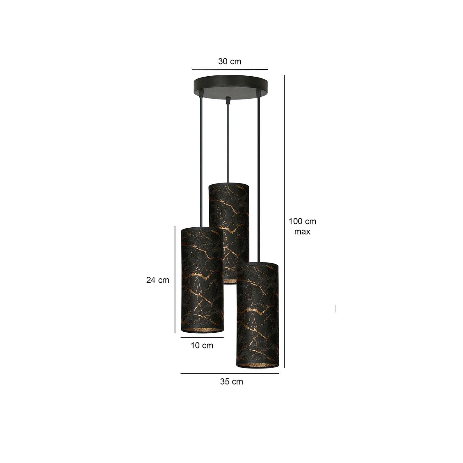 Sospensione Tonda 3 Luci Karli In Acciaio Nero E Paralumi Effetto Marmo Dorato in Lampade a sospensione LuceArt - Montecorvino Pugliano, commercioVirtuoso.it