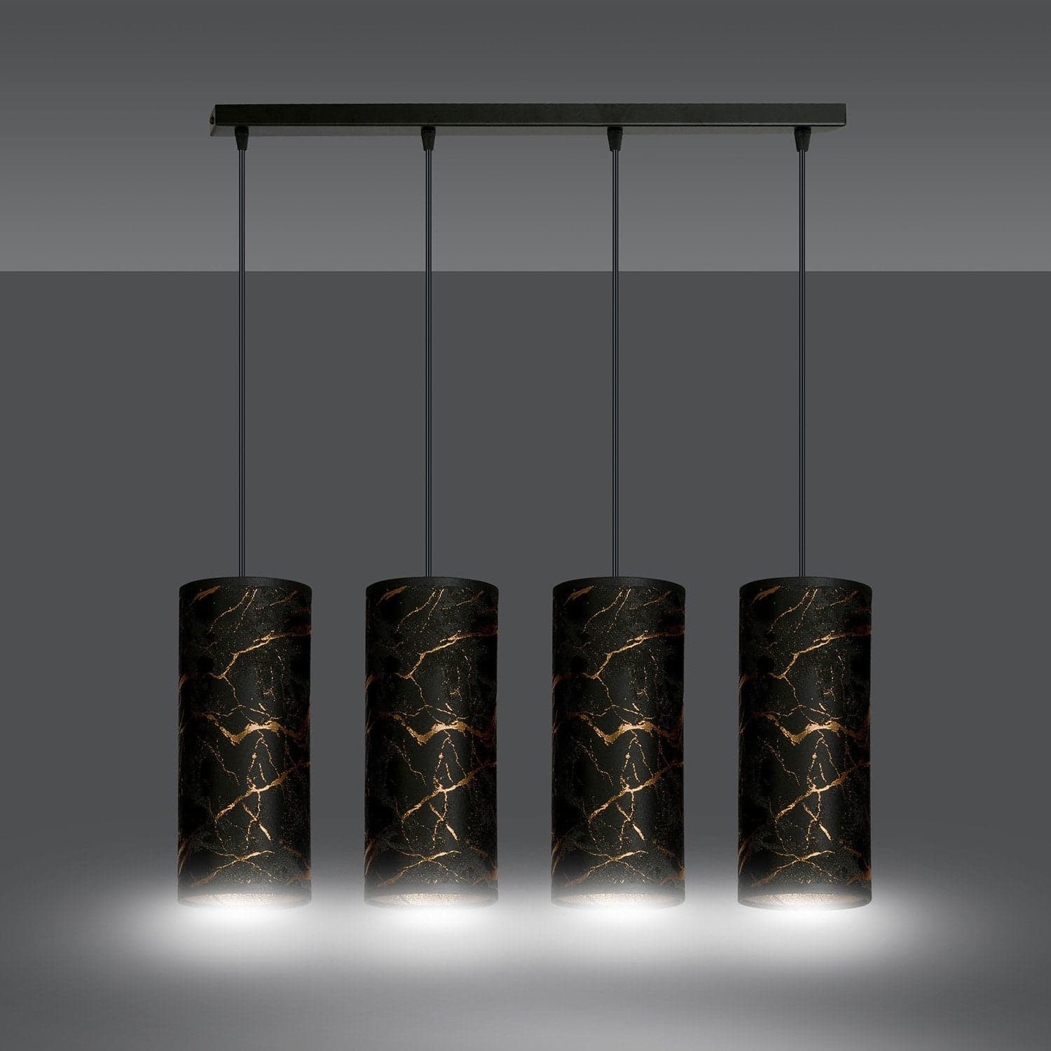 Sospensione 4 Luci Karli In Acciaio Nero E Paralumi Effetto Marmo Dorato in Lampade a sospensione LuceArt - Montecorvino Pugliano, commercioVirtuoso.it