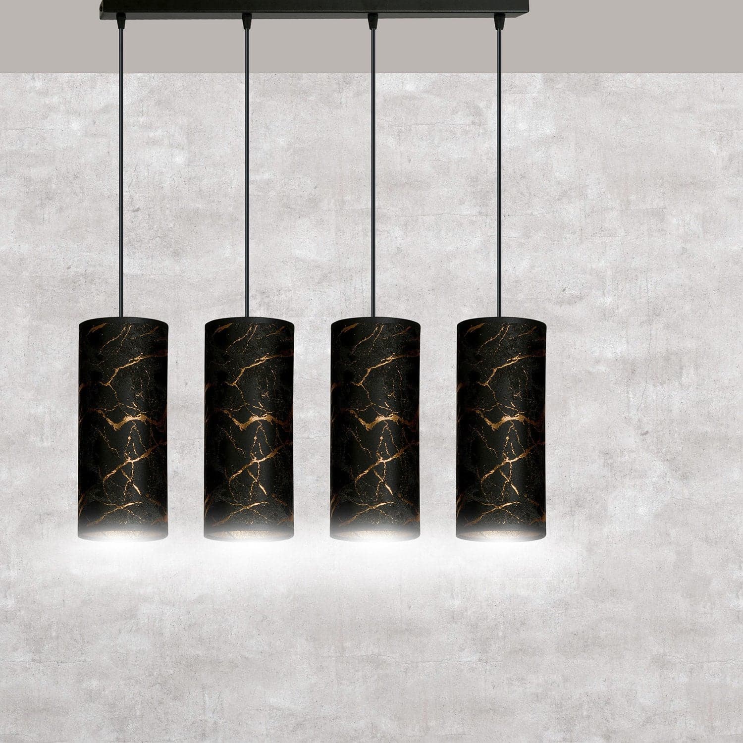 Sospensione 4 Luci Karli In Acciaio Nero E Paralumi Effetto Marmo Dorato in Lampade a sospensione LuceArt - Montecorvino Pugliano, commercioVirtuoso.it