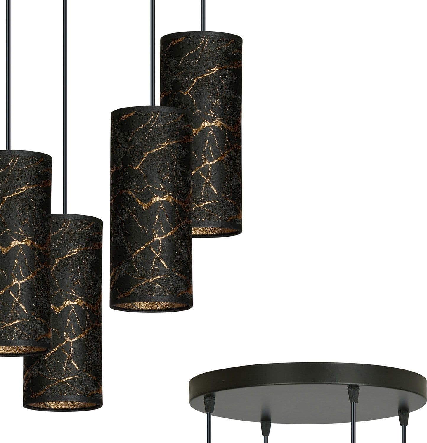 Sospensione Tonda 4 Luci Karli In Acciaio Nero E Paralumi Effetto Marmo Dorato in Lampade a sospensione LuceArt - Montecorvino Pugliano, commercioVirtuoso.it