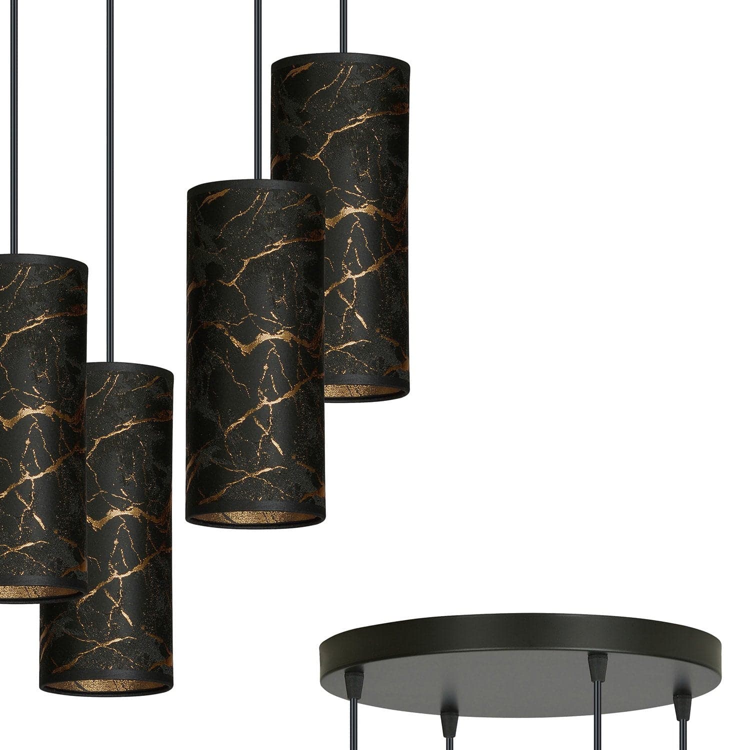 Sospensione Tonda 4 Luci Karli In Acciaio Nero E Paralumi Effetto Marmo Dorato in Lampade a sospensione LuceArt - Montecorvino Pugliano, commercioVirtuoso.it