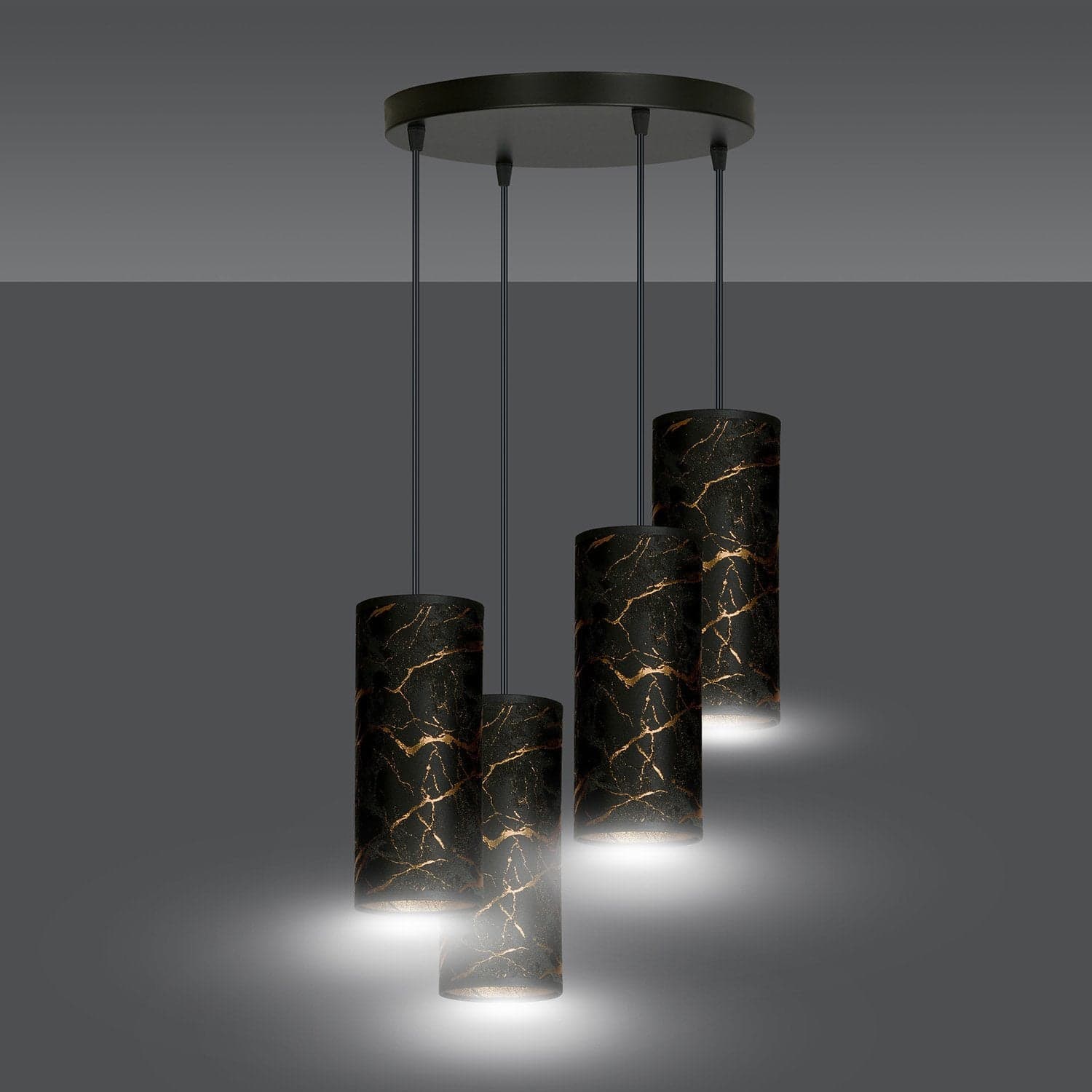 Sospensione Tonda 4 Luci Karli In Acciaio Nero E Paralumi Effetto Marmo Dorato in Lampade a sospensione LuceArt - Montecorvino Pugliano, commercioVirtuoso.it