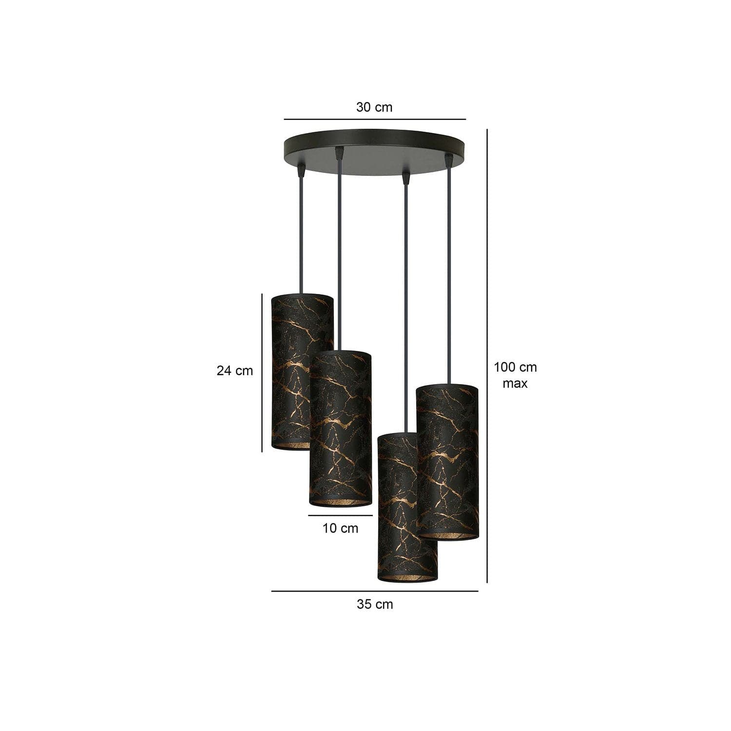 Sospensione Tonda 4 Luci Karli In Acciaio Nero E Paralumi Effetto Marmo Dorato in Lampade a sospensione LuceArt - Montecorvino Pugliano, commercioVirtuoso.it
