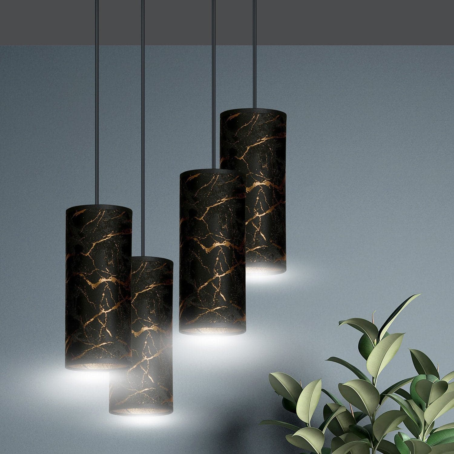 Sospensione Tonda 4 Luci Karli In Acciaio Nero E Paralumi Effetto Marmo Dorato in Lampade a sospensione LuceArt - Montecorvino Pugliano, commercioVirtuoso.it