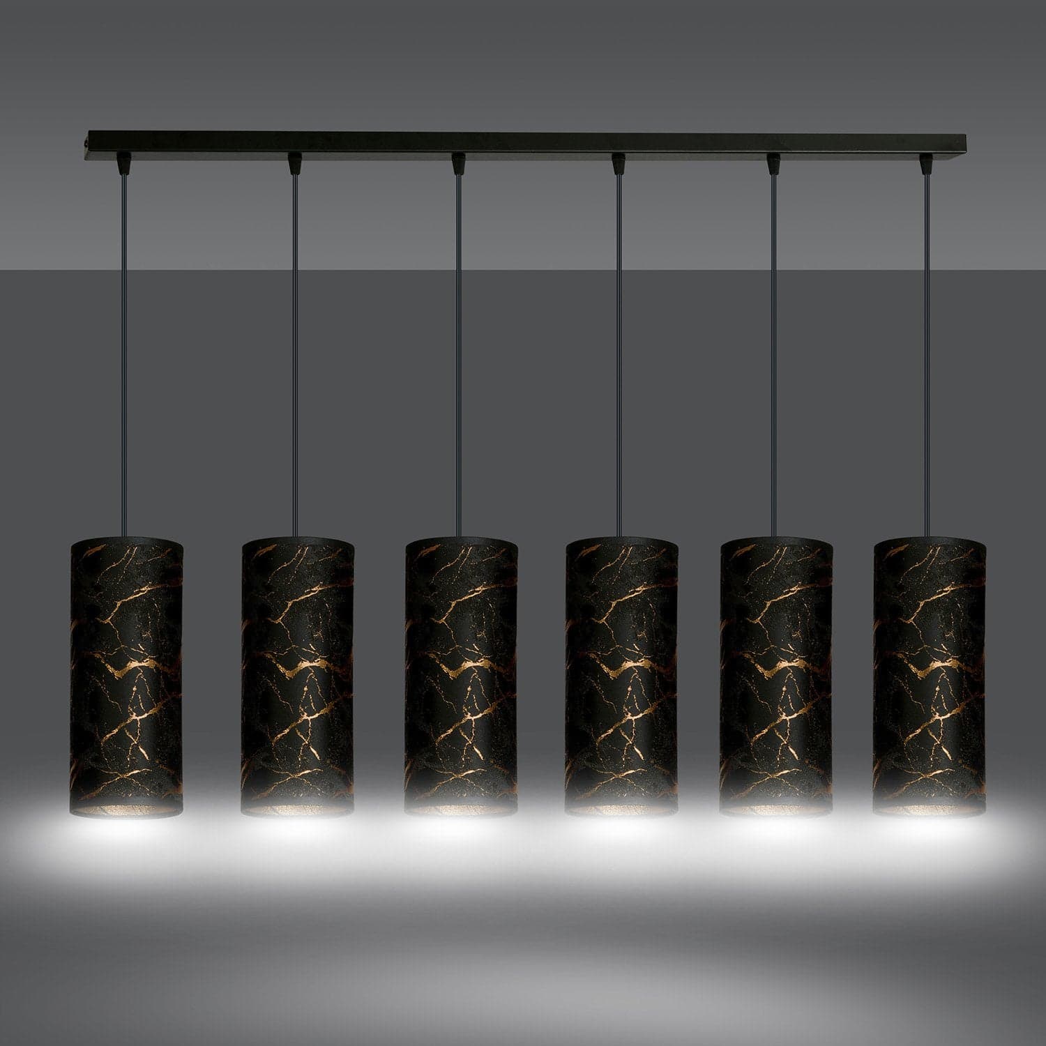 Sospensione 6 Luci Karli In Acciaio Nero E Paralumi Effetto Marmo Dorato in Lampade a sospensione LuceArt - Montecorvino Pugliano, commercioVirtuoso.it