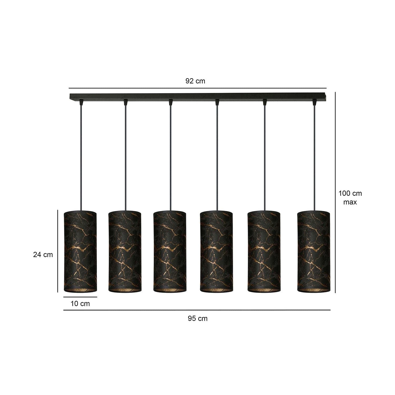 Sospensione 6 Luci Karli In Acciaio Nero E Paralumi Effetto Marmo Dorato in Lampade a sospensione LuceArt - Montecorvino Pugliano, commercioVirtuoso.it