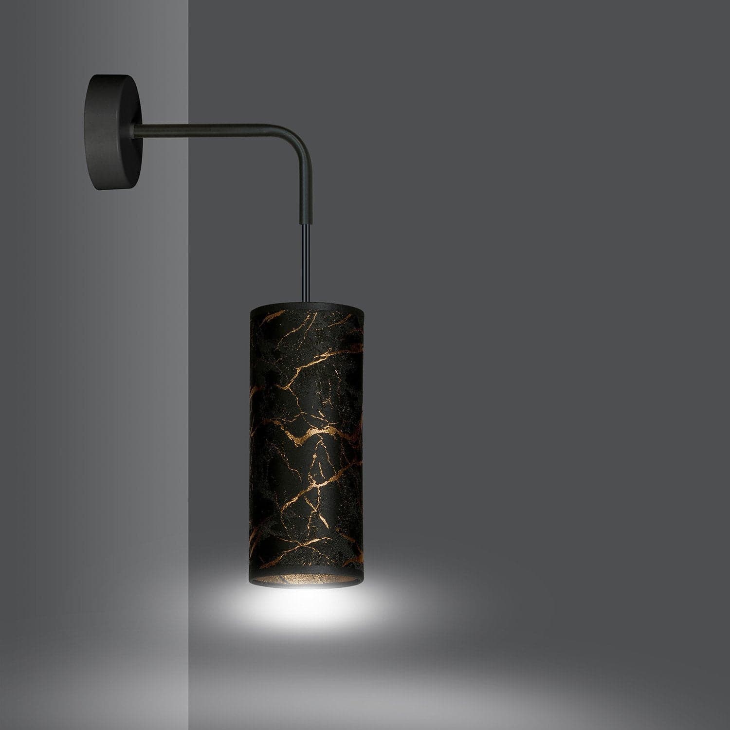 Applique 1 Luce Karli In Acciaio Nero E Paralume Effetto Marmo Dorato in Applique LuceArt - Montecorvino Pugliano, commercioVirtuoso.it
