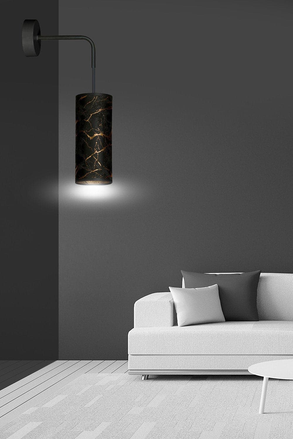 Applique 1 Luce Karli In Acciaio Nero E Paralume Effetto Marmo Dorato in Applique LuceArt - Montecorvino Pugliano, commercioVirtuoso.it