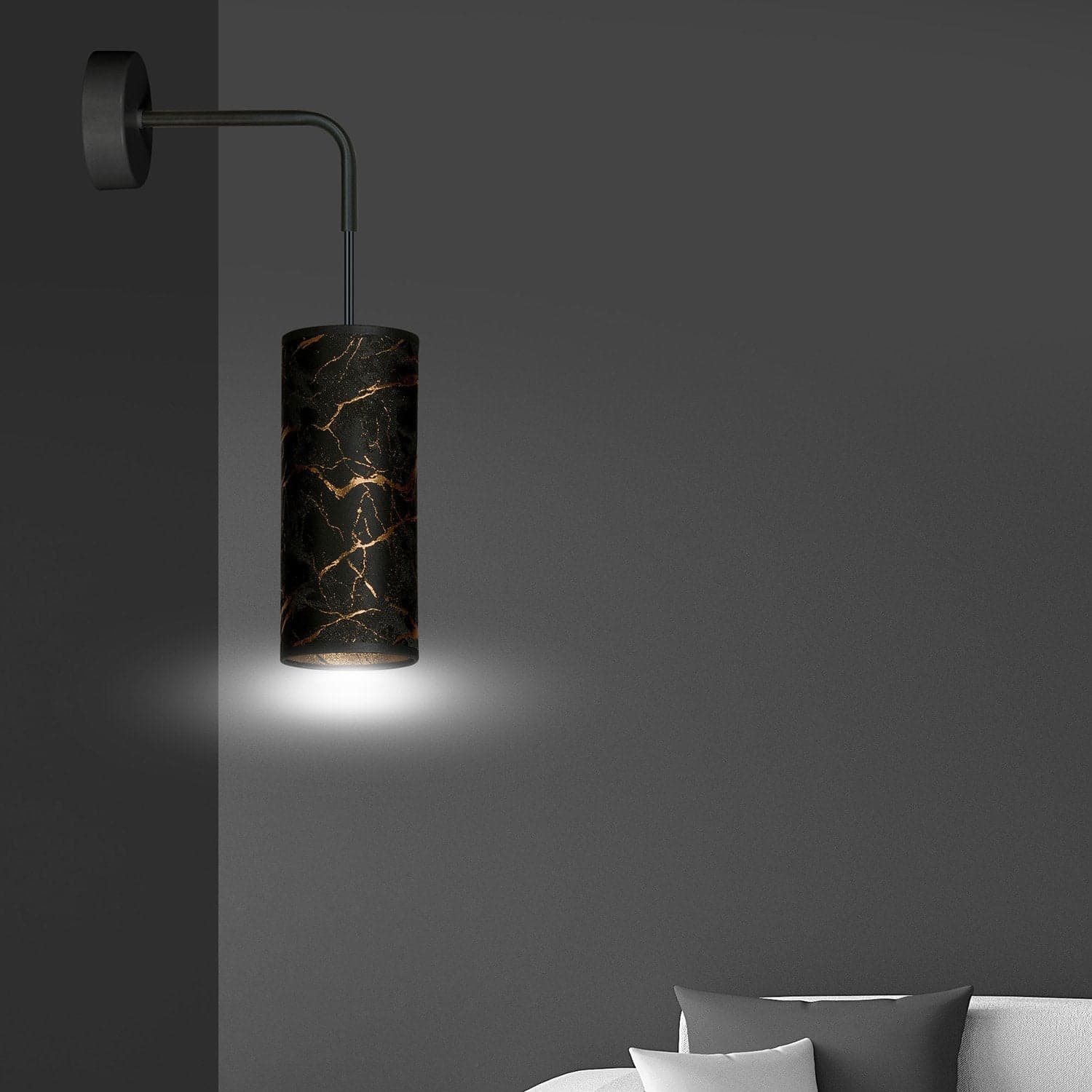 Applique 1 Luce Karli In Acciaio Nero E Paralume Effetto Marmo Dorato in Applique LuceArt - Montecorvino Pugliano, commercioVirtuoso.it