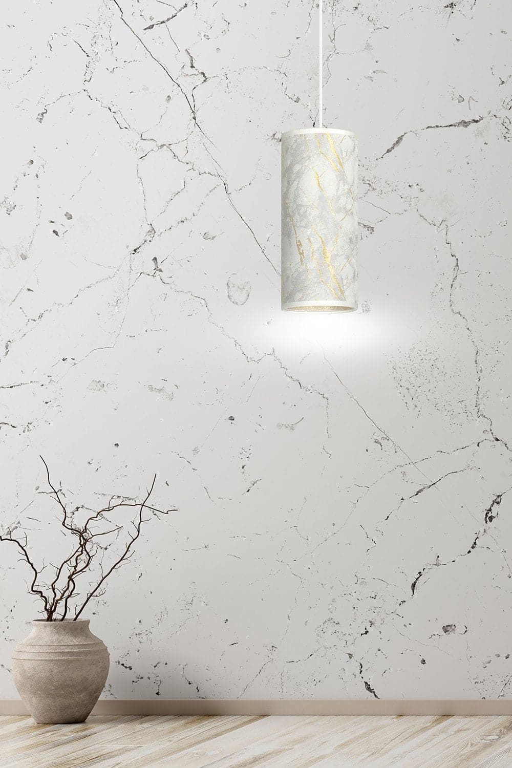 Sospensione 1 Luce Karli In Acciaio Bianco E Paralume Effetto Marmo Dorato in Lampade a sospensione LuceArt - Montecorvino Pugliano, commercioVirtuoso.it