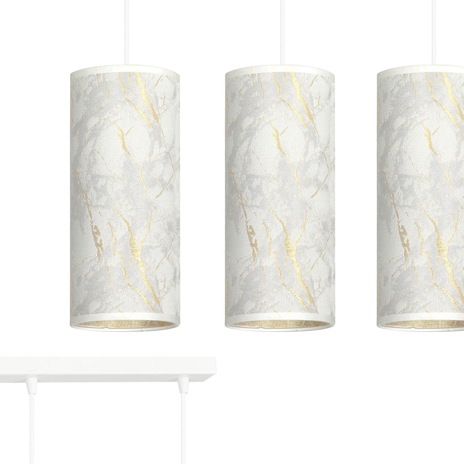 Sospensione 3 Luci Karli In Acciaio Bianco E Paralumi Effetto Marmo Dorato in Lampade a sospensione LuceArt - Montecorvino Pugliano, commercioVirtuoso.it