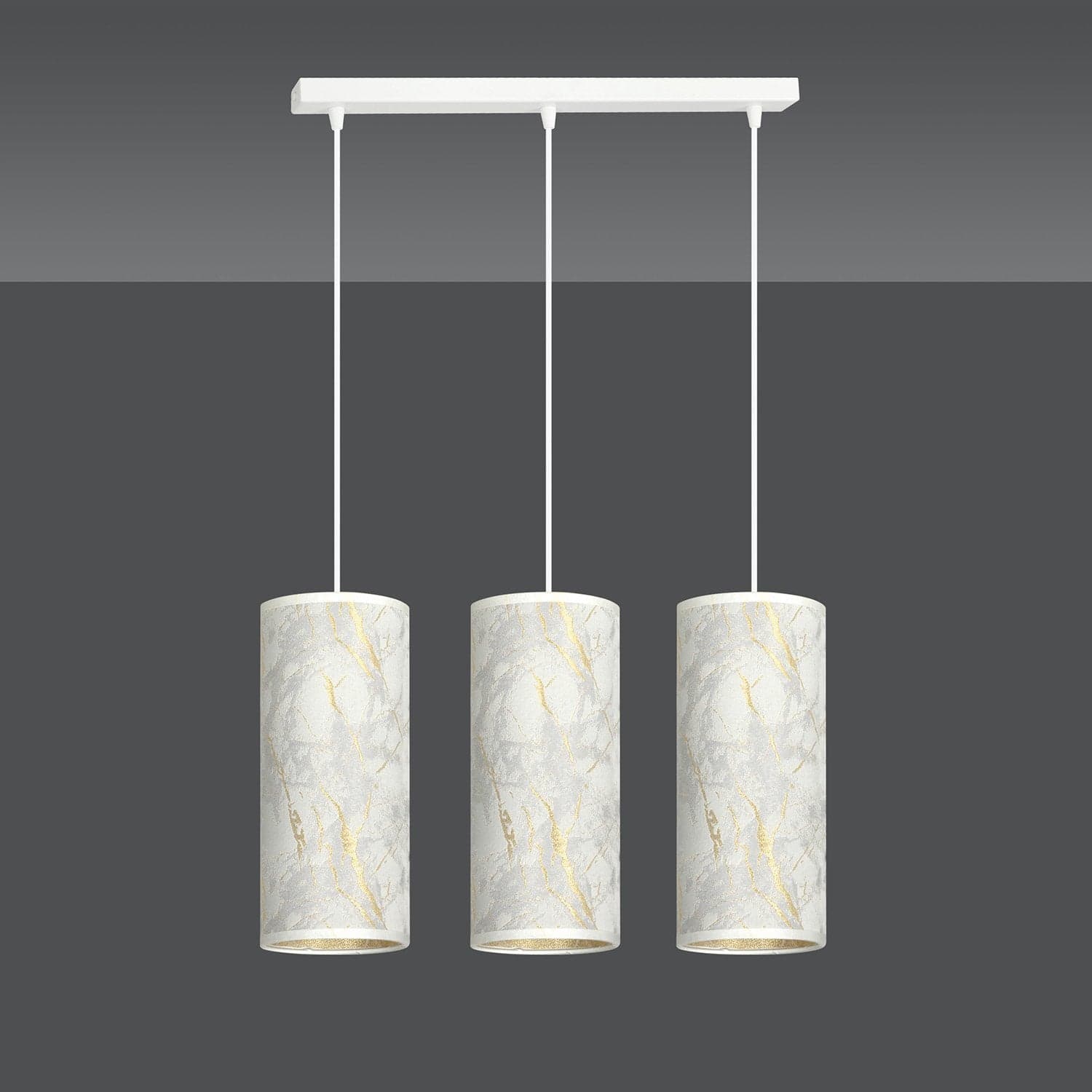 Sospensione 3 Luci Karli In Acciaio Bianco E Paralumi Effetto Marmo Dorato in Lampade a sospensione LuceArt - Montecorvino Pugliano, commercioVirtuoso.it