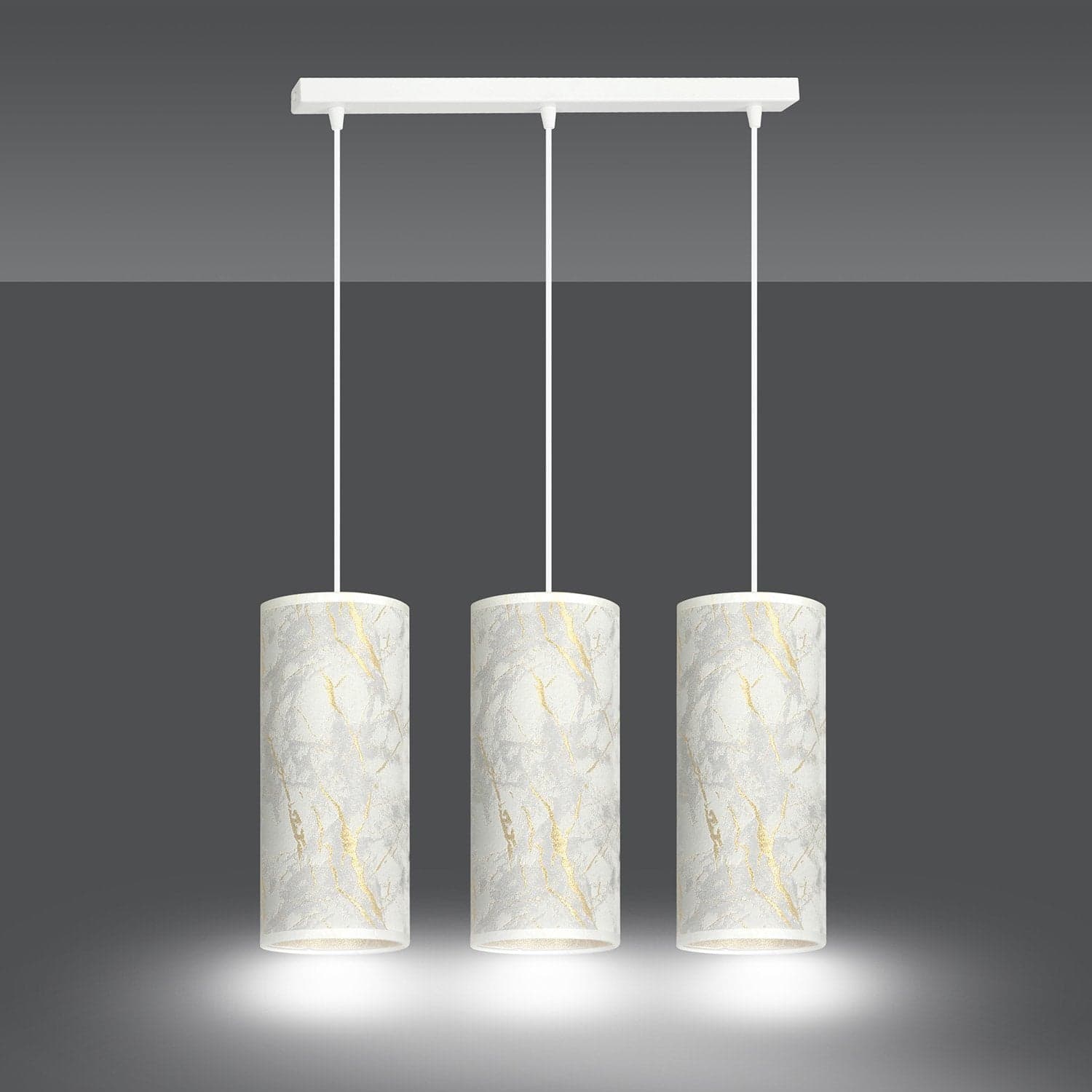 Sospensione 3 Luci Karli In Acciaio Bianco E Paralumi Effetto Marmo Dorato in Lampade a sospensione LuceArt - Montecorvino Pugliano, commercioVirtuoso.it