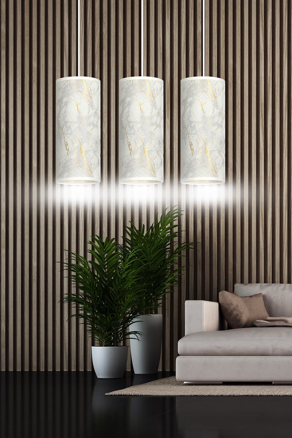 Sospensione 3 Luci Karli In Acciaio Bianco E Paralumi Effetto Marmo Dorato in Lampade a sospensione LuceArt - Montecorvino Pugliano, commercioVirtuoso.it