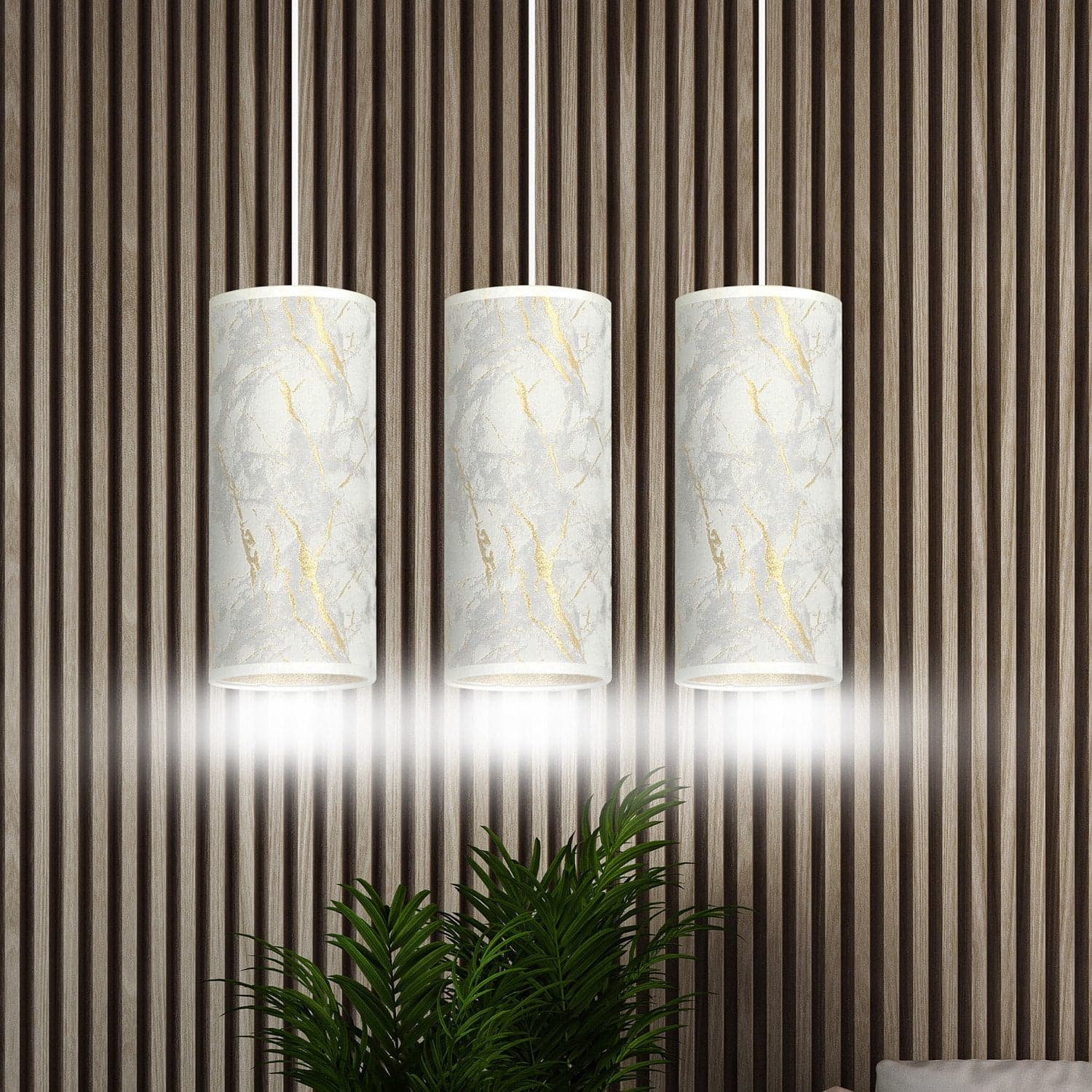 Sospensione 3 Luci Karli In Acciaio Bianco E Paralumi Effetto Marmo Dorato in Lampade a sospensione LuceArt - Montecorvino Pugliano, commercioVirtuoso.it