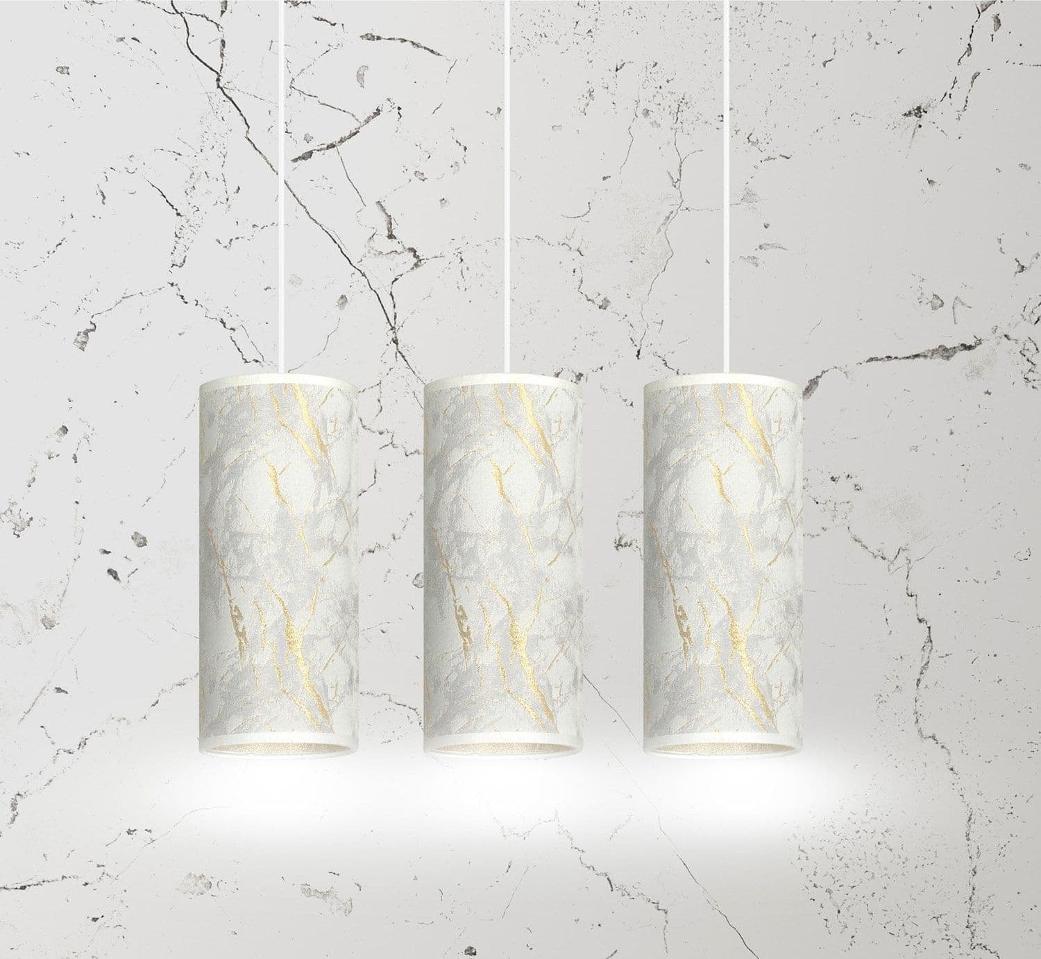 Sospensione 3 Luci Karli In Acciaio Bianco E Paralumi Effetto Marmo Dorato in Lampade a sospensione LuceArt - Montecorvino Pugliano, commercioVirtuoso.it