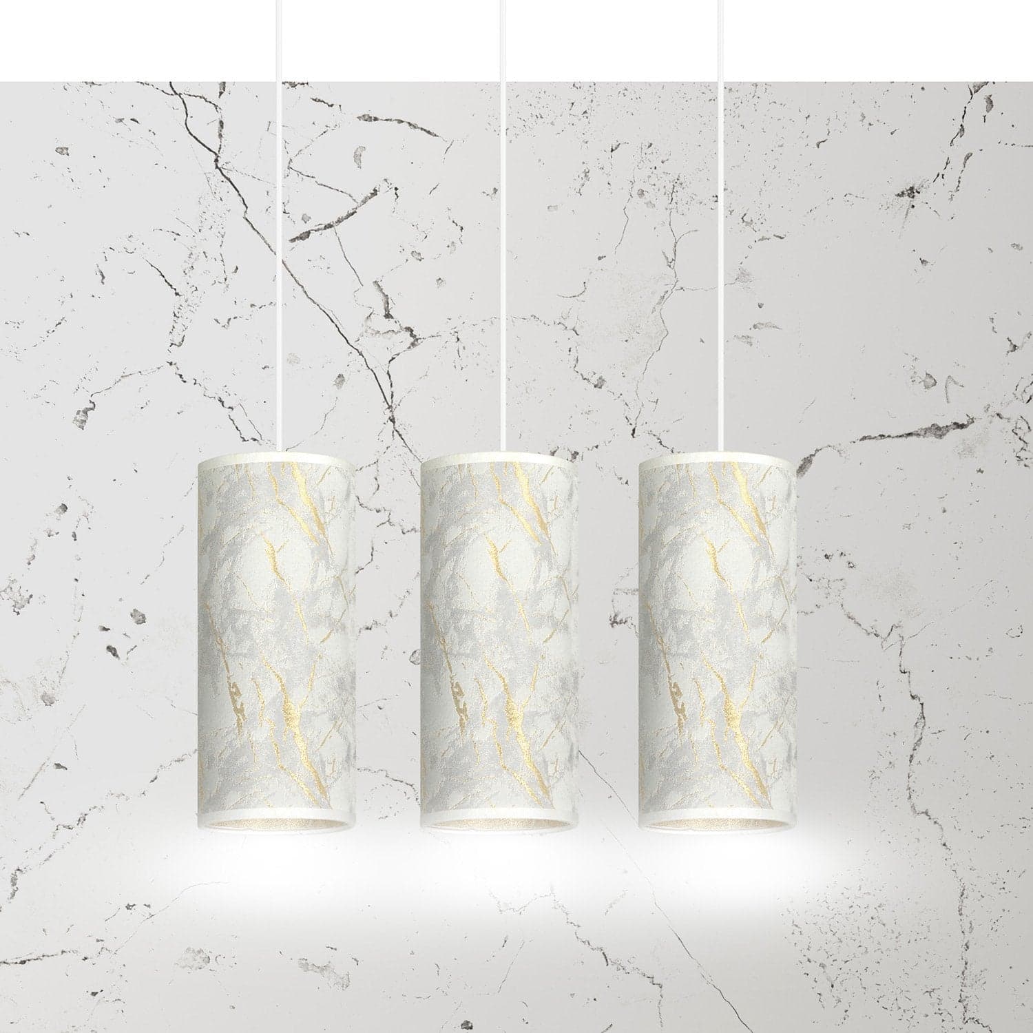Sospensione 3 Luci Karli In Acciaio Bianco E Paralumi Effetto Marmo Dorato in Lampade a sospensione LuceArt - Montecorvino Pugliano, commercioVirtuoso.it