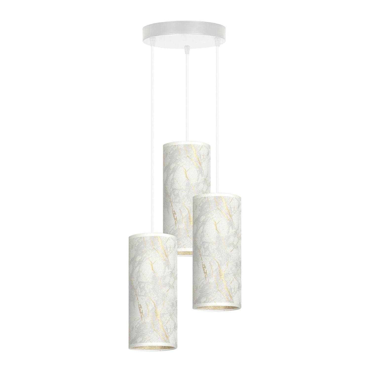 Sospensione Tonda 3 Luci Karli In Acciaio Bianco E Paralumi Effetto Marmo Dorato in Lampade a sospensione LuceArt - Montecorvino Pugliano, commercioVirtuoso.it