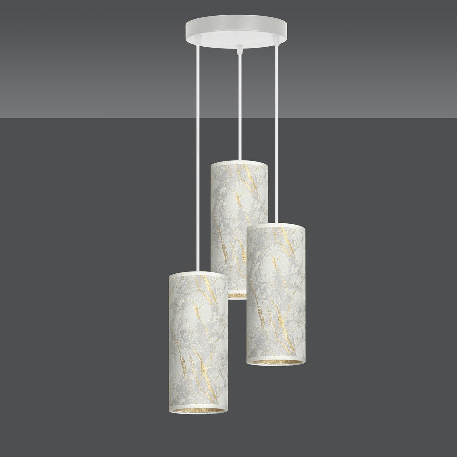 Sospensione Tonda 3 Luci Karli In Acciaio Bianco E Paralumi Effetto Marmo Dorato in Lampade a sospensione LuceArt - Montecorvino Pugliano, commercioVirtuoso.it