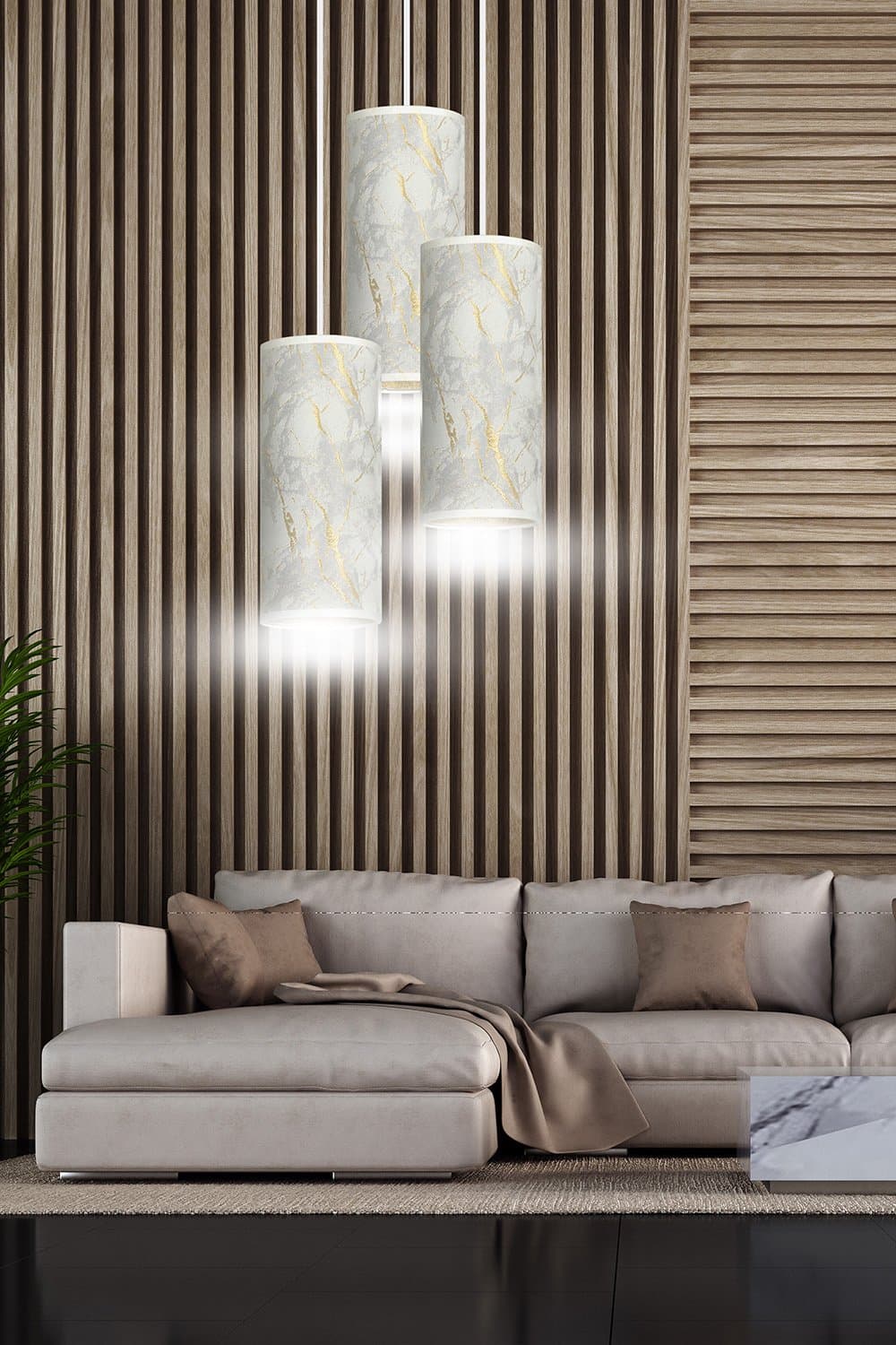 Sospensione Tonda 3 Luci Karli In Acciaio Bianco E Paralumi Effetto Marmo Dorato in Lampade a sospensione LuceArt - Montecorvino Pugliano, commercioVirtuoso.it