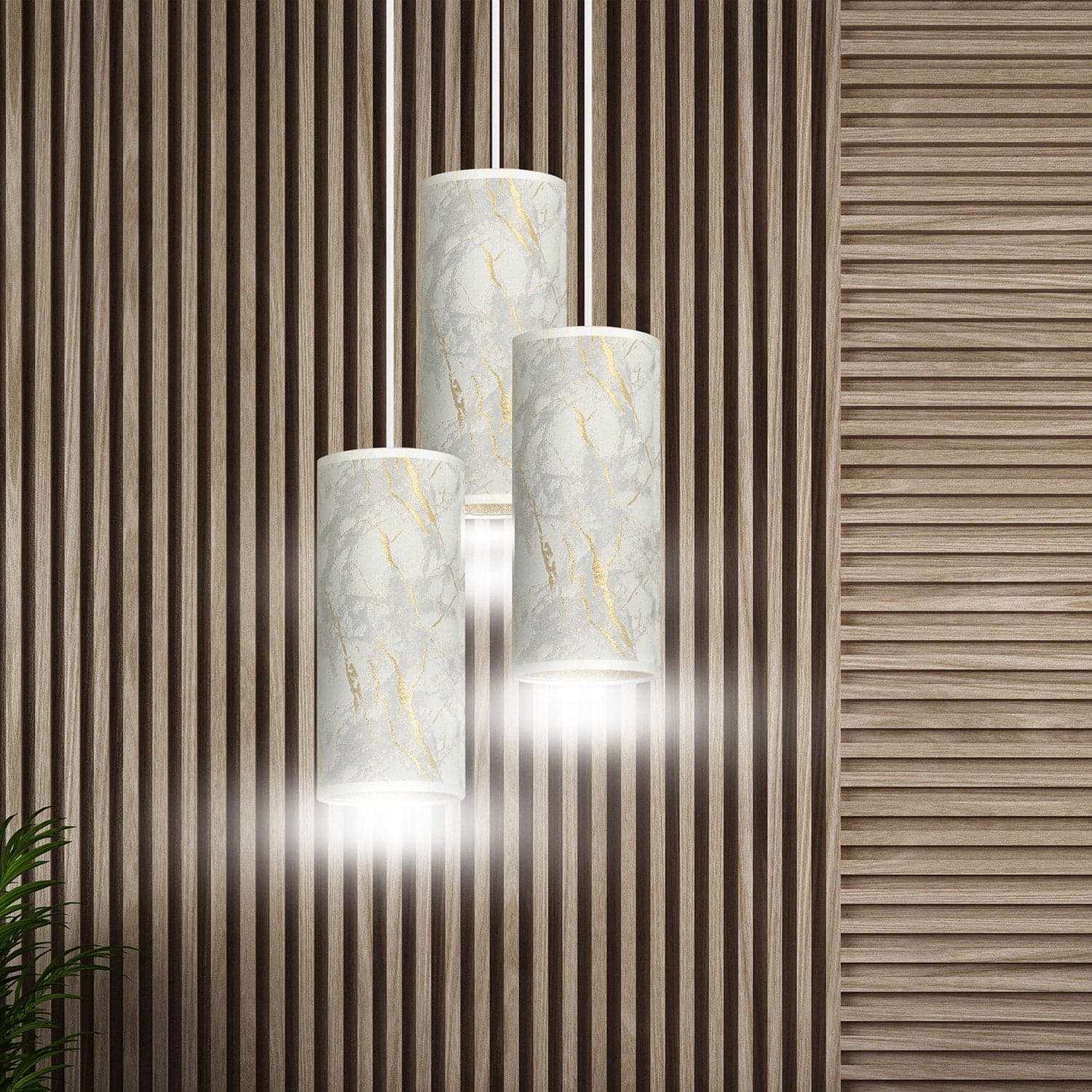 Sospensione Tonda 3 Luci Karli In Acciaio Bianco E Paralumi Effetto Marmo Dorato in Lampade a sospensione LuceArt - Montecorvino Pugliano, commercioVirtuoso.it
