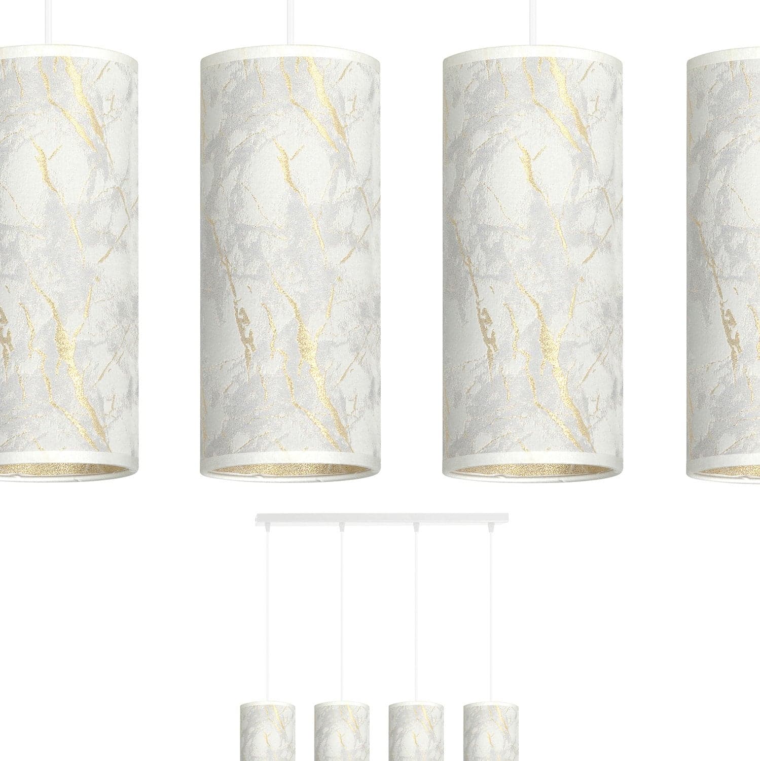 Sospensione 4 Luci Karli In Acciaio Bianco E Paralumi Effetto Marmo Dorato in Lampade a sospensione LuceArt - Montecorvino Pugliano, commercioVirtuoso.it