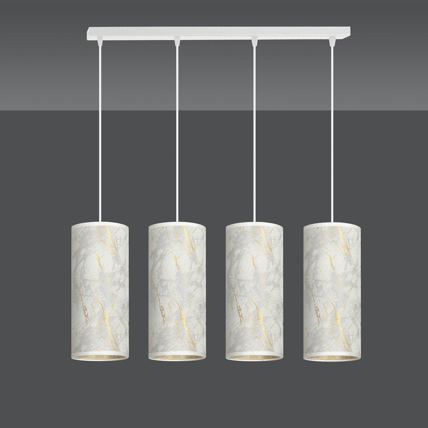 Sospensione 4 Luci Karli In Acciaio Bianco E Paralumi Effetto Marmo Dorato in Lampade a sospensione LuceArt - Montecorvino Pugliano, commercioVirtuoso.it