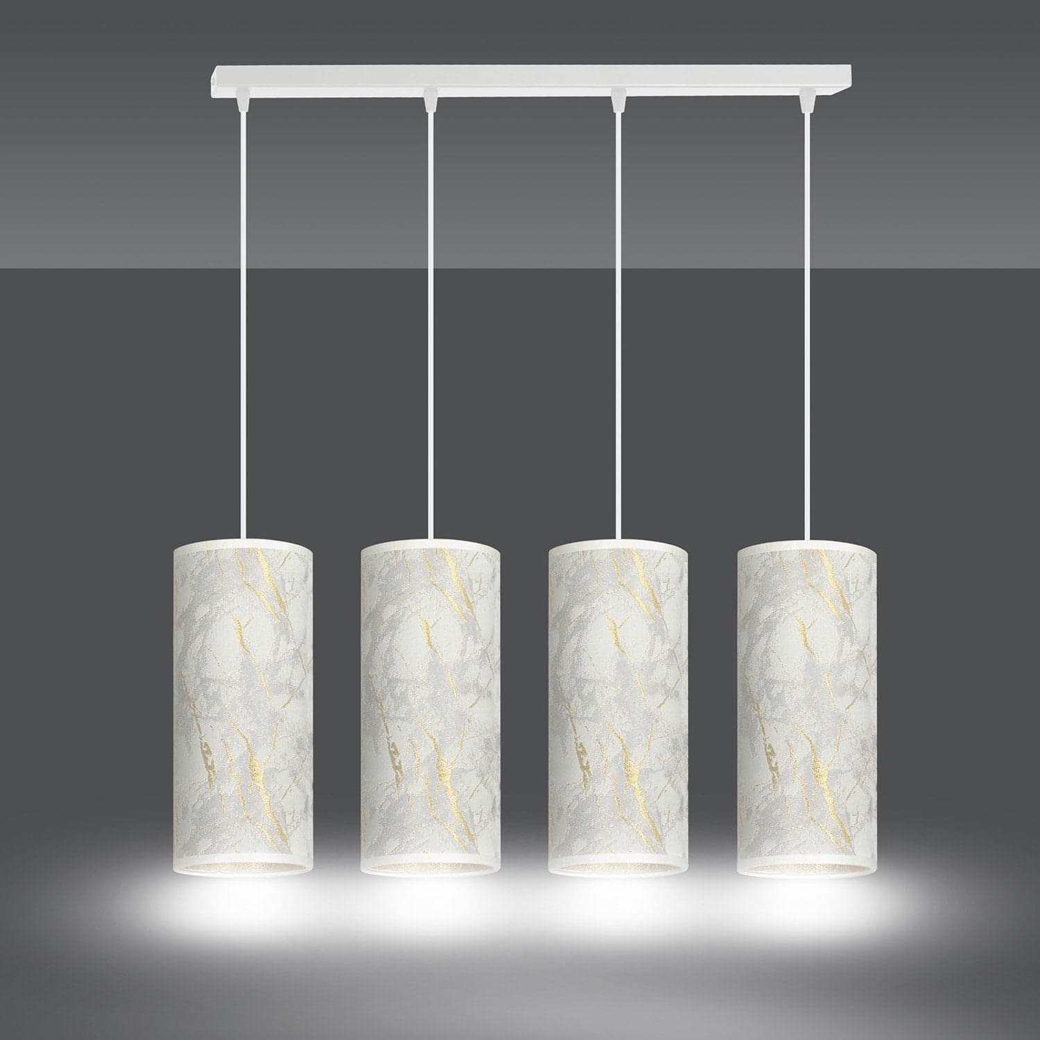 Sospensione 4 Luci Karli In Acciaio Bianco E Paralumi Effetto Marmo Dorato in Lampade a sospensione LuceArt - Montecorvino Pugliano, commercioVirtuoso.it