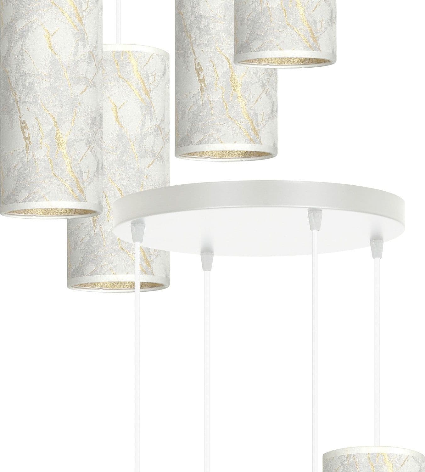 Sospensione Tonda 4 Luci Karli In Acciaio Bianco E Paralumi Effetto Marmo Dorato in Lampade a sospensione LuceArt - Montecorvino Pugliano, commercioVirtuoso.it