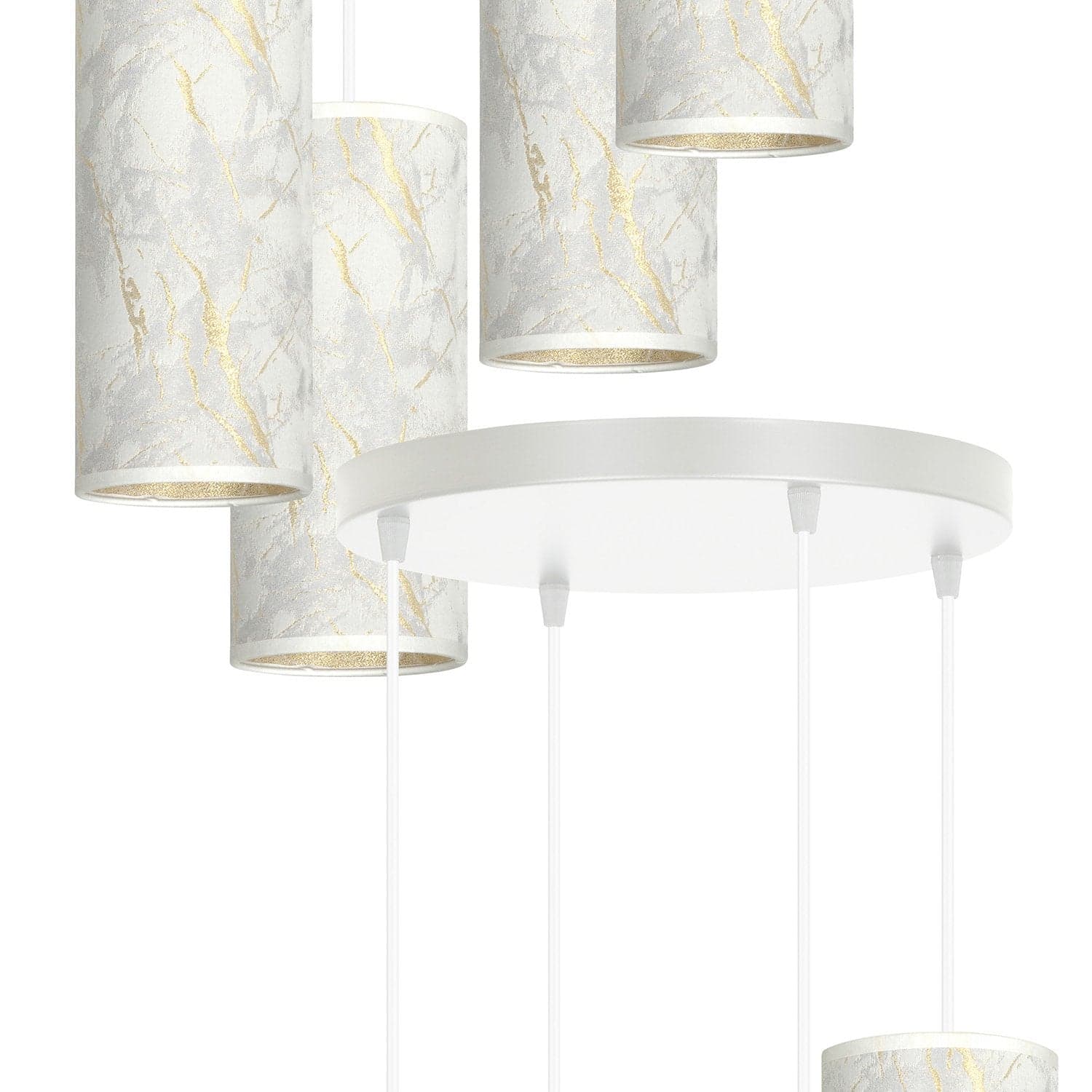 Sospensione Tonda 4 Luci Karli In Acciaio Bianco E Paralumi Effetto Marmo Dorato in Lampade a sospensione LuceArt - Montecorvino Pugliano, commercioVirtuoso.it