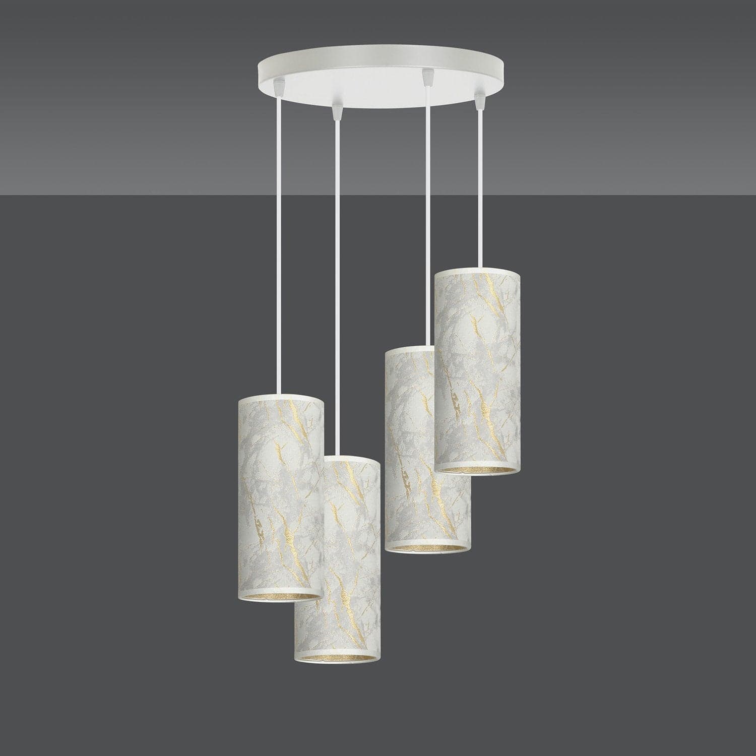Sospensione Tonda 4 Luci Karli In Acciaio Bianco E Paralumi Effetto Marmo Dorato in Lampade a sospensione LuceArt - Montecorvino Pugliano, commercioVirtuoso.it