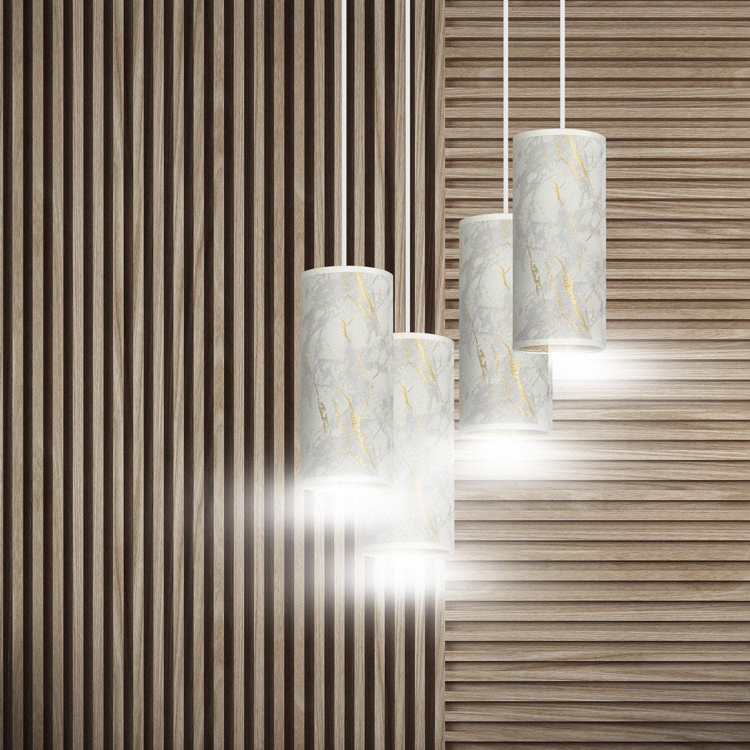 Sospensione Tonda 4 Luci Karli In Acciaio Bianco E Paralumi Effetto Marmo Dorato in Lampade a sospensione LuceArt - Montecorvino Pugliano, commercioVirtuoso.it