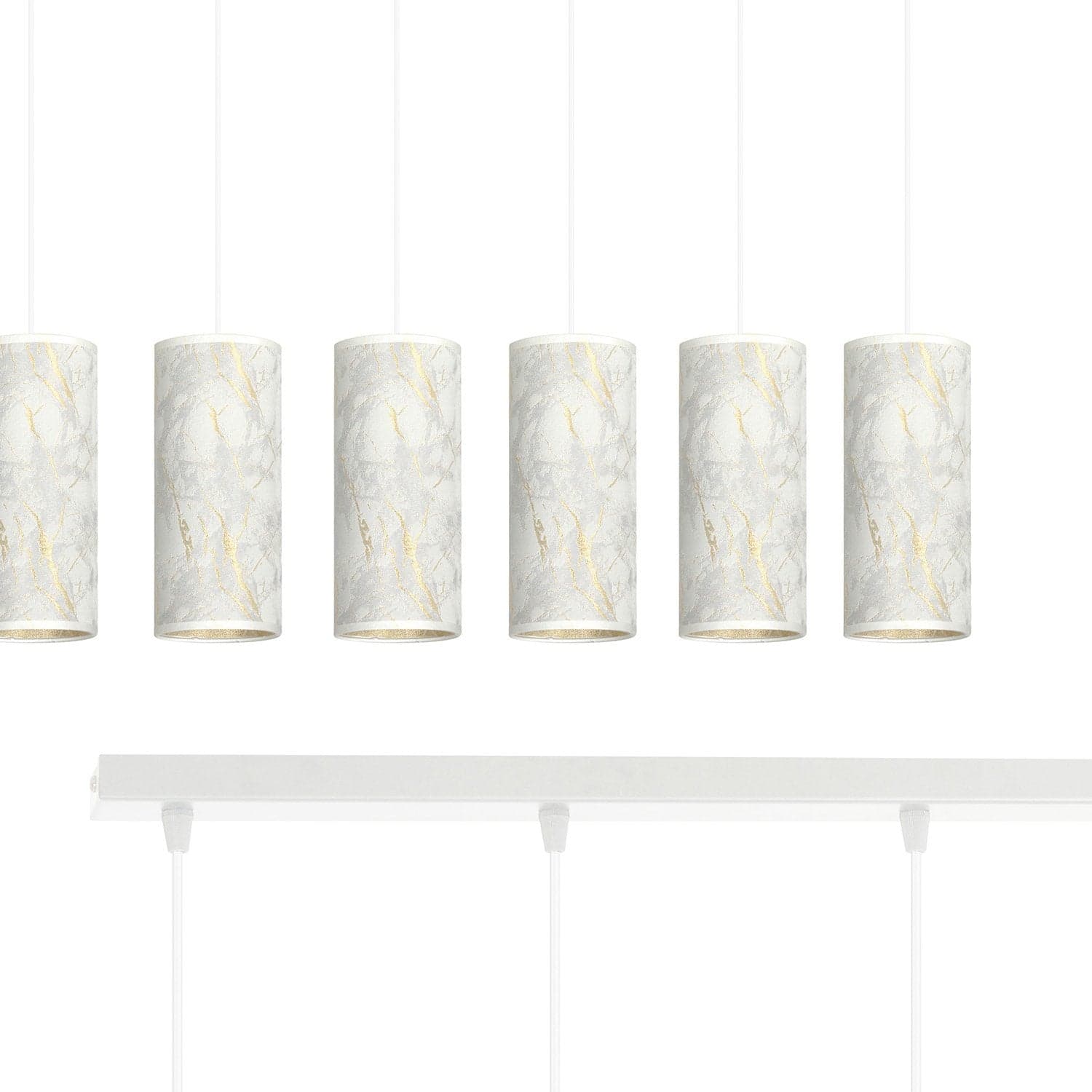 Sospensione 6 Luci Karli In Acciaio Bianco E Paralumi Effetto Marmo Dorato in Lampade a sospensione LuceArt - Montecorvino Pugliano, commercioVirtuoso.it