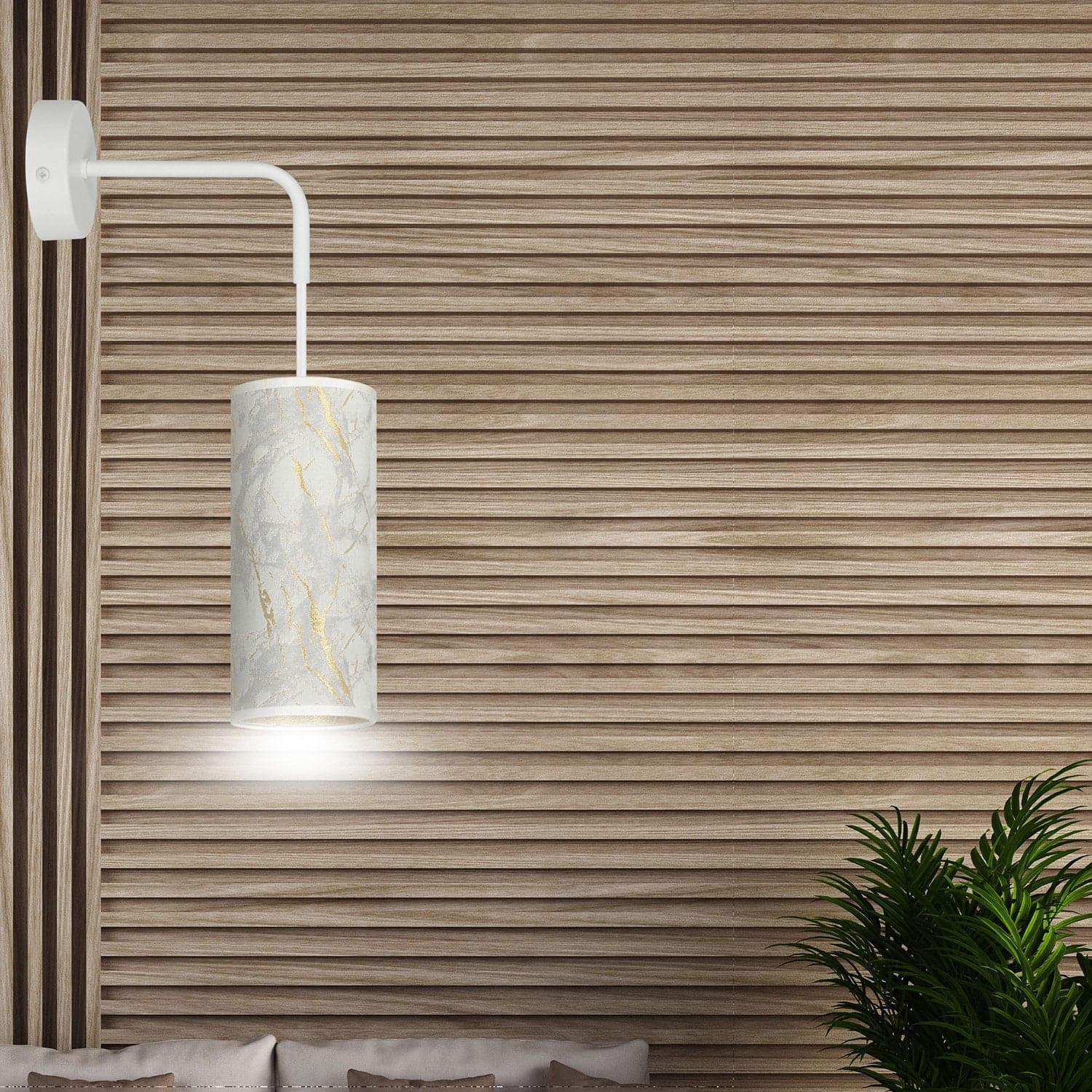 Applique 1 Luce Karli In Acciaio Bianco E Paralume Effetto Marmo Dorato in Applique LuceArt - Montecorvino Pugliano, commercioVirtuoso.it