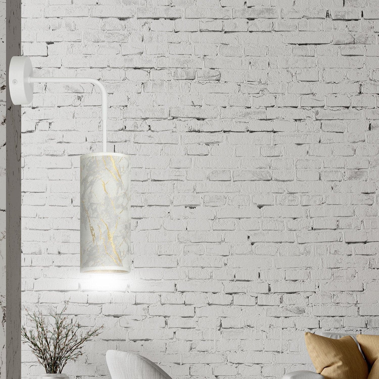 Applique 1 Luce Karli In Acciaio Bianco E Paralume Effetto Marmo Dorato in Applique LuceArt - Montecorvino Pugliano, commercioVirtuoso.it