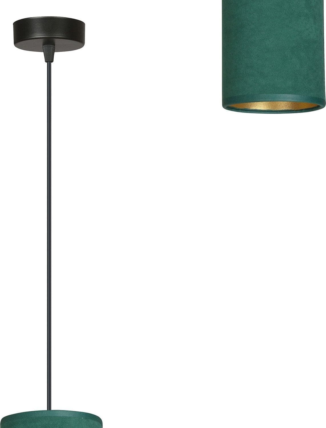 Sospensione 1 Luce Bente In Acciaio Nero E Paralume Verde E Oro in Lampade a sospensione LuceArt - Montecorvino Pugliano, commercioVirtuoso.it